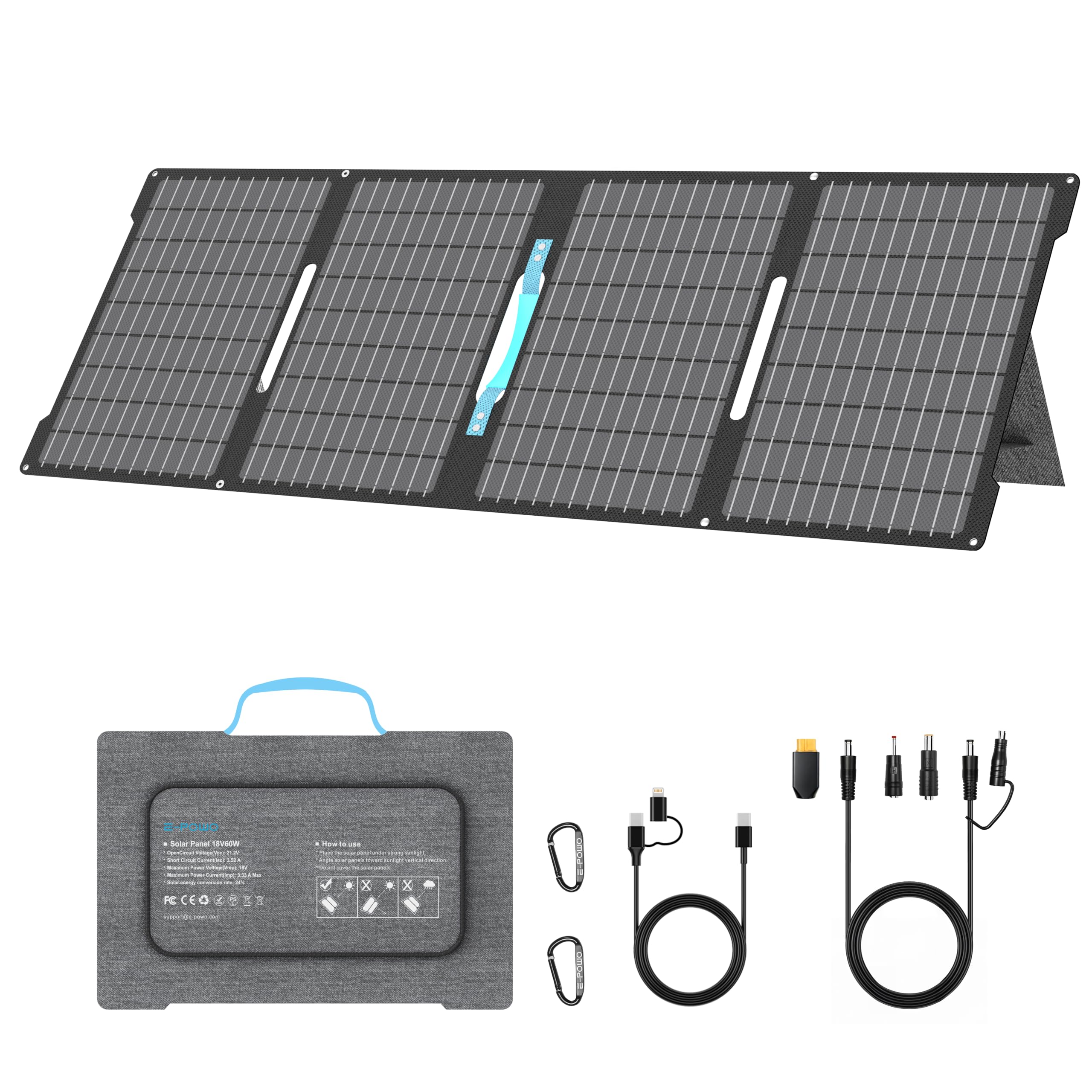 Panneau solaire pliable de 60 W, chargeur solaire d'extérieur portable avec