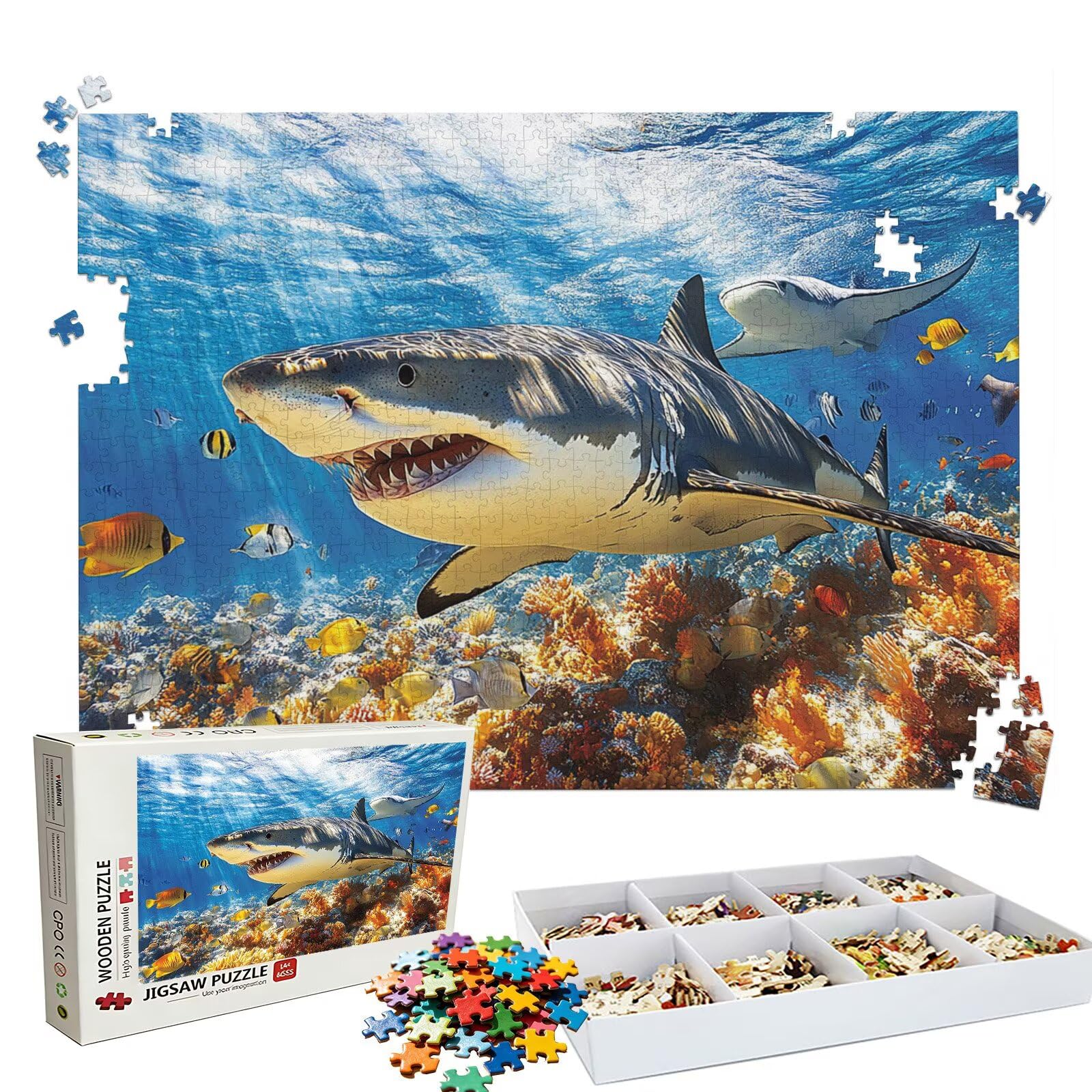 Puzzle 1500 elementów, 1500 elementów, dla dorosłych, zwierzęcy rekin, drewniane puzzle, zestaw "zrób to sam" dla dorosłych, gruby materiał i idealne uzębienia, powierzchnia bez odbić, puzzle dla