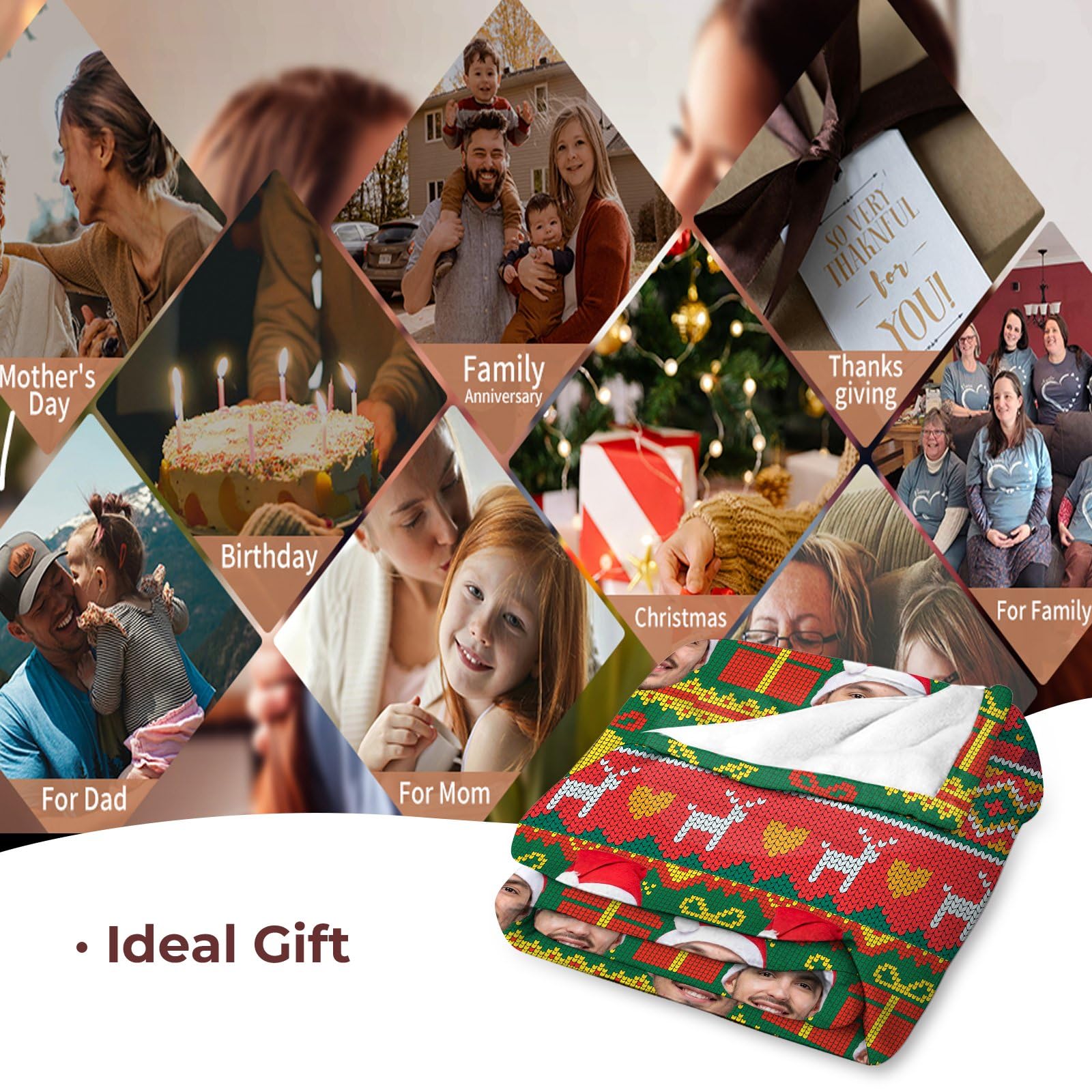 Mantas personalizadas de Feliz Navidad con cara para novia, novio, manta de fotos personalizada, mantas suaves y acogedoras para sofá, cama, personalizada para él y ella