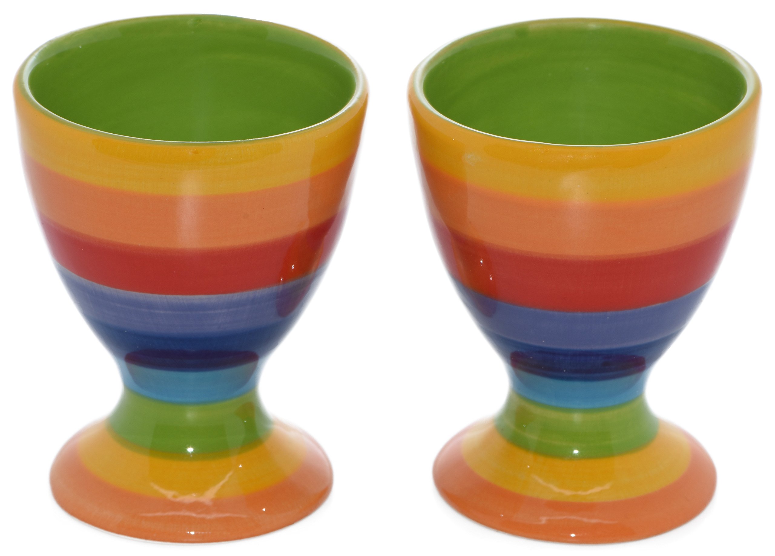 2 hueveras de cerámica Windhorse con rayas de colores para el desayuno