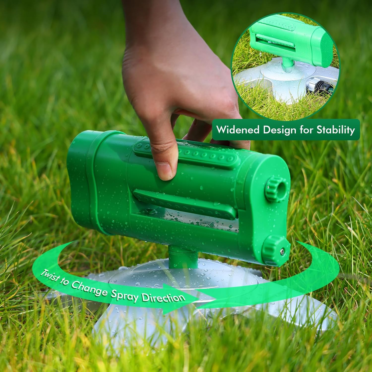 Hand twisting the sprinkler to change spray direction