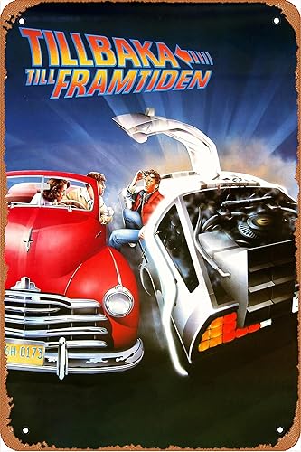 Cartel de la película clásica con texto en inglés "Back To The Future" (Regreso al futuro) en la pared, letrero de metal de metal retro vintage, 8 x