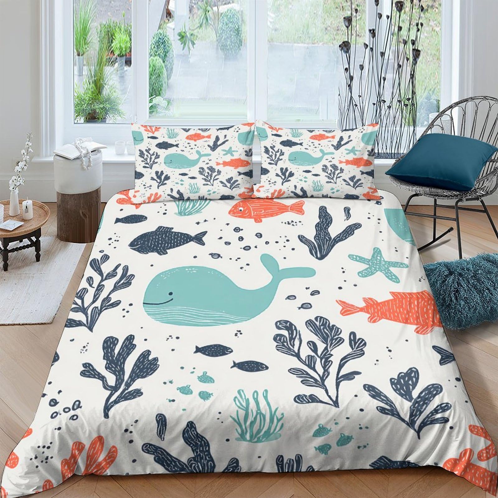 Ctjqhvkz Style-1 3D Printed Ocean Whale Fitted Sheet Microfiber Soft Coral Bed Cover For Bedroom Guest Room Mattress Protection Decor Single（135X200cm）