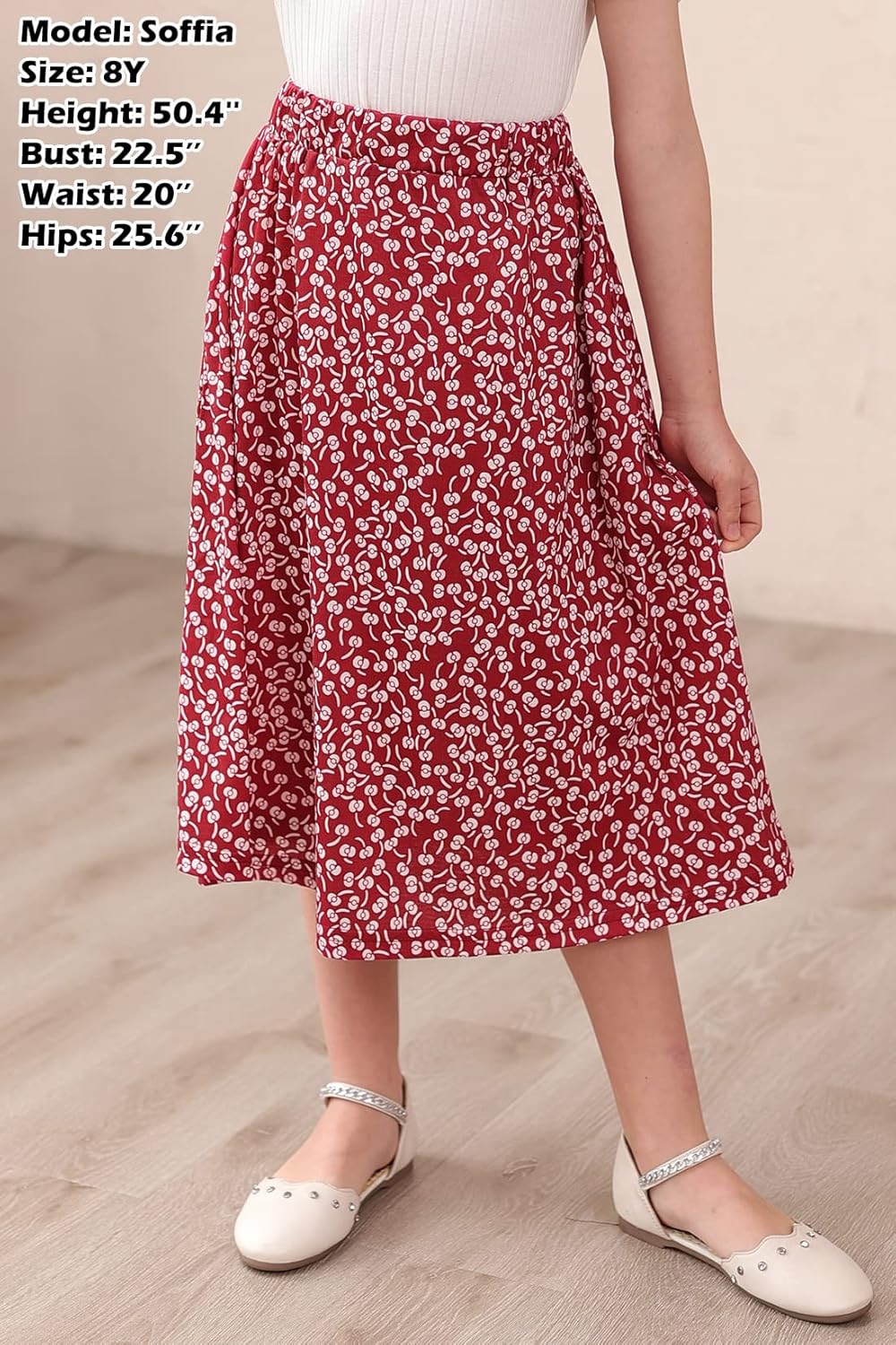 GORLYA Girls Boho Casual Elastic High Waist Tiered Ruffle Hem Long Swing Maxi Skirt 4-14T - Image 4