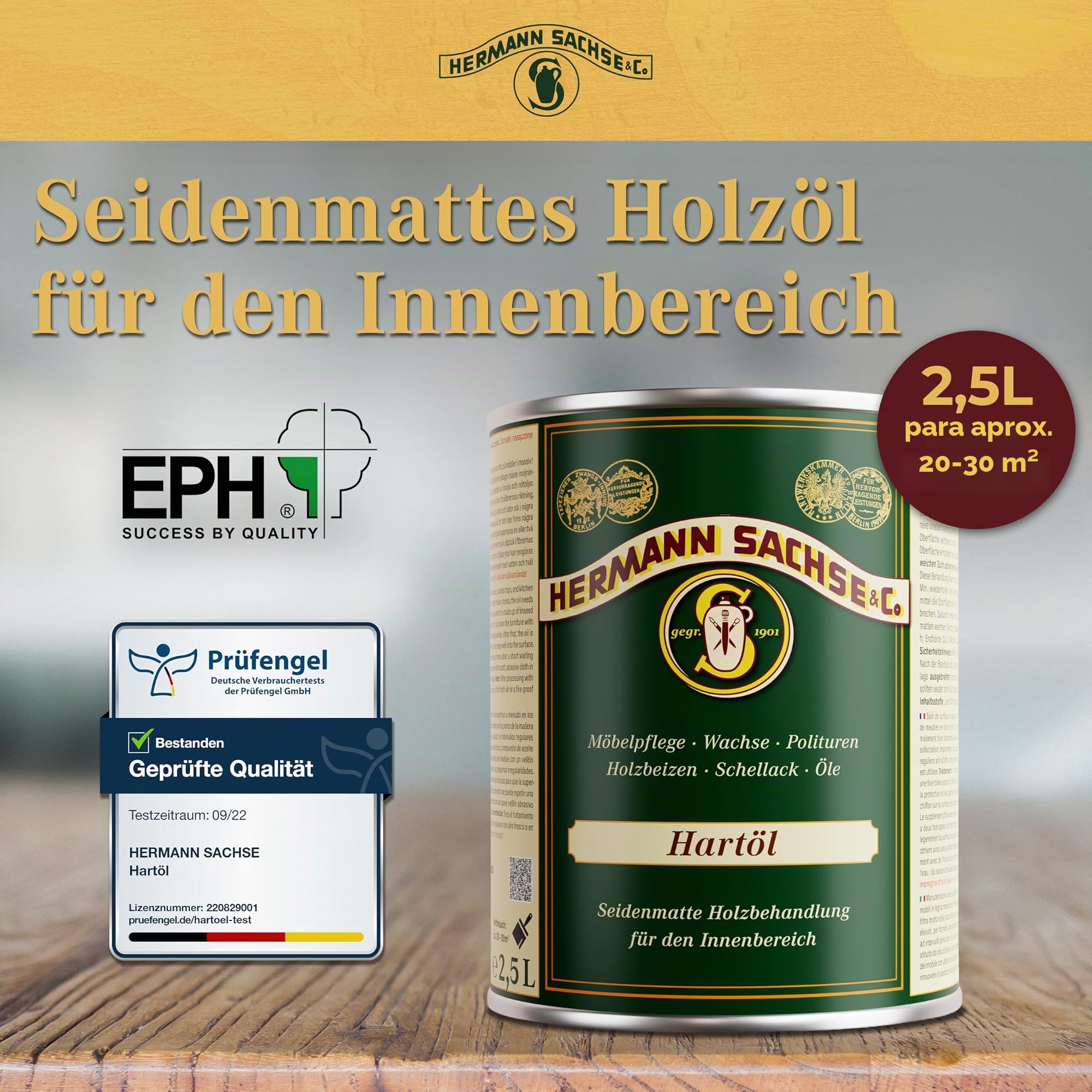 Hermann Sachse Aceite para madera que necesita este aceite duro, para encimeras, muebles para mesas, muebles, aceite de linaza, protección de madera en interiores (2,5 litros)