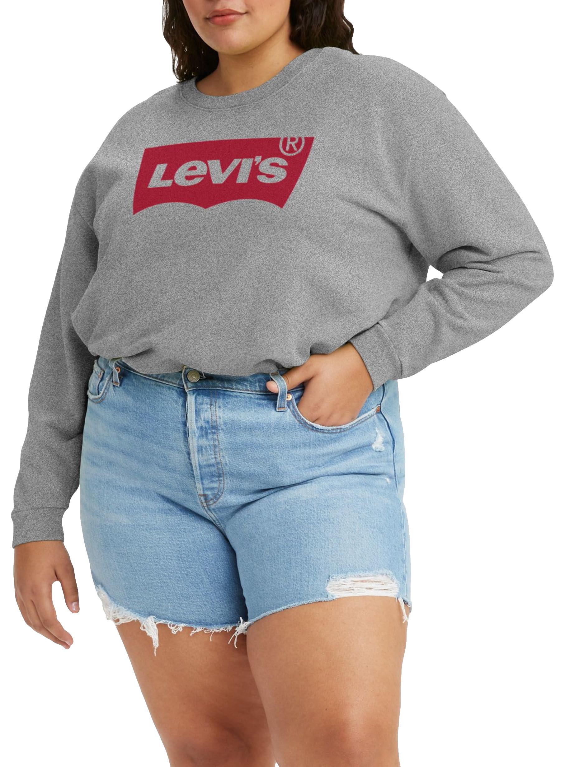 Levi's Women's Logo Starstruck Heather Grey Plus Size Graphic Standard Crew Sweatshirt, Xl
