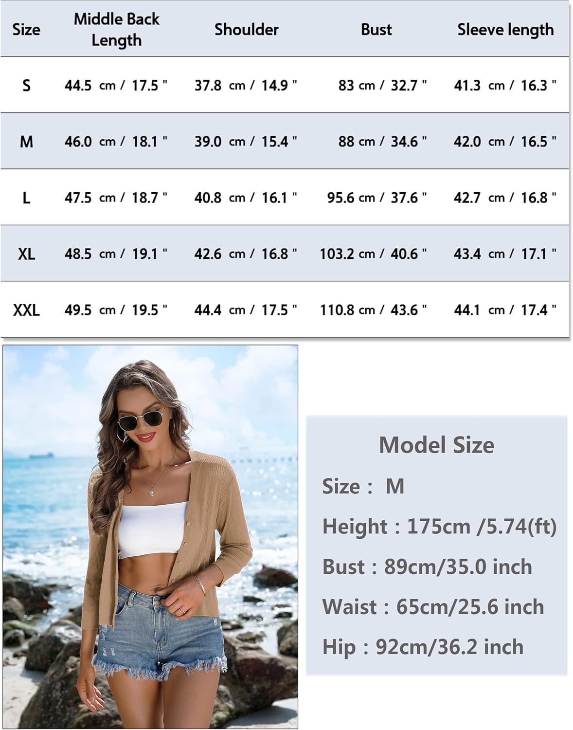 iClosam Womens Summer Lightweight Cropped Cardigans 3/4 Sleeve Knit Shrug V Neck Button Down Cardigans Sweaters - Image 6