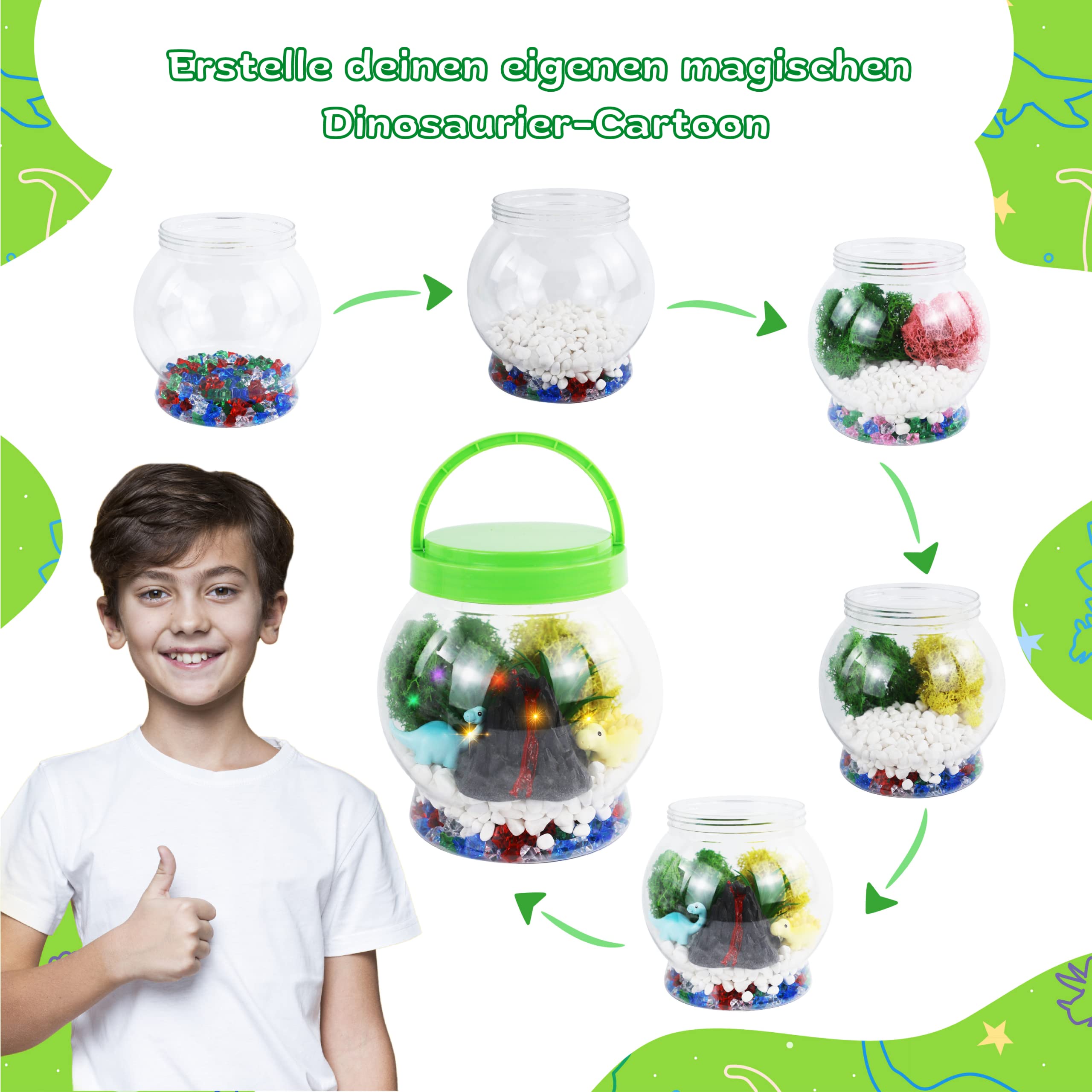 Dinosaurus-terrariumset, verjaardagscadeau voor jongens van 4, 5, 6, 7
