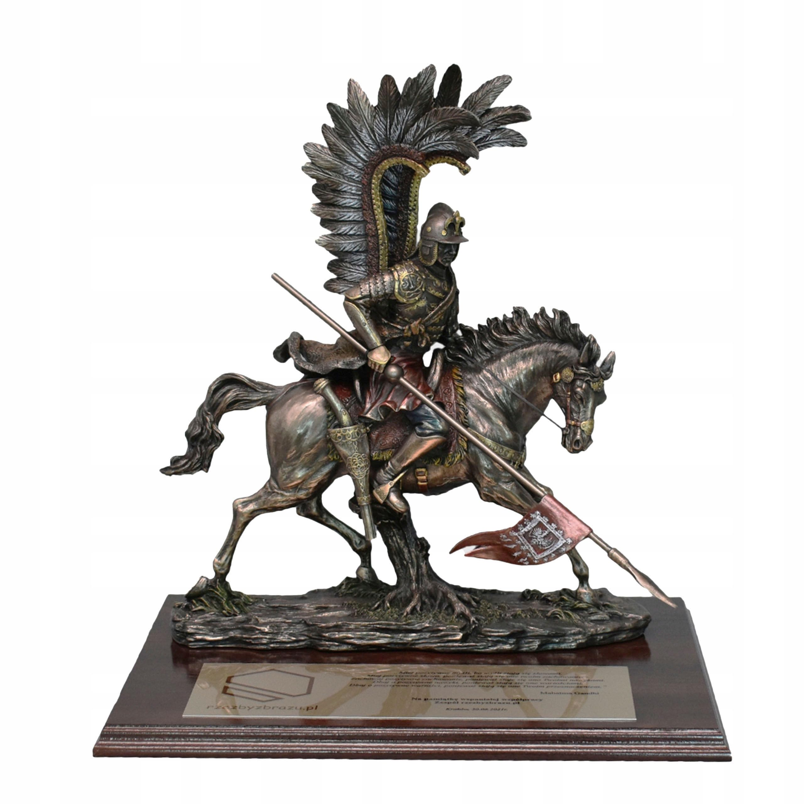 Bronze Sculpture Art - Húsar polaco a caballo, figura de un histórico guerrero polaco 32 cm sobre base de madera - para un coleccionista - Decoración