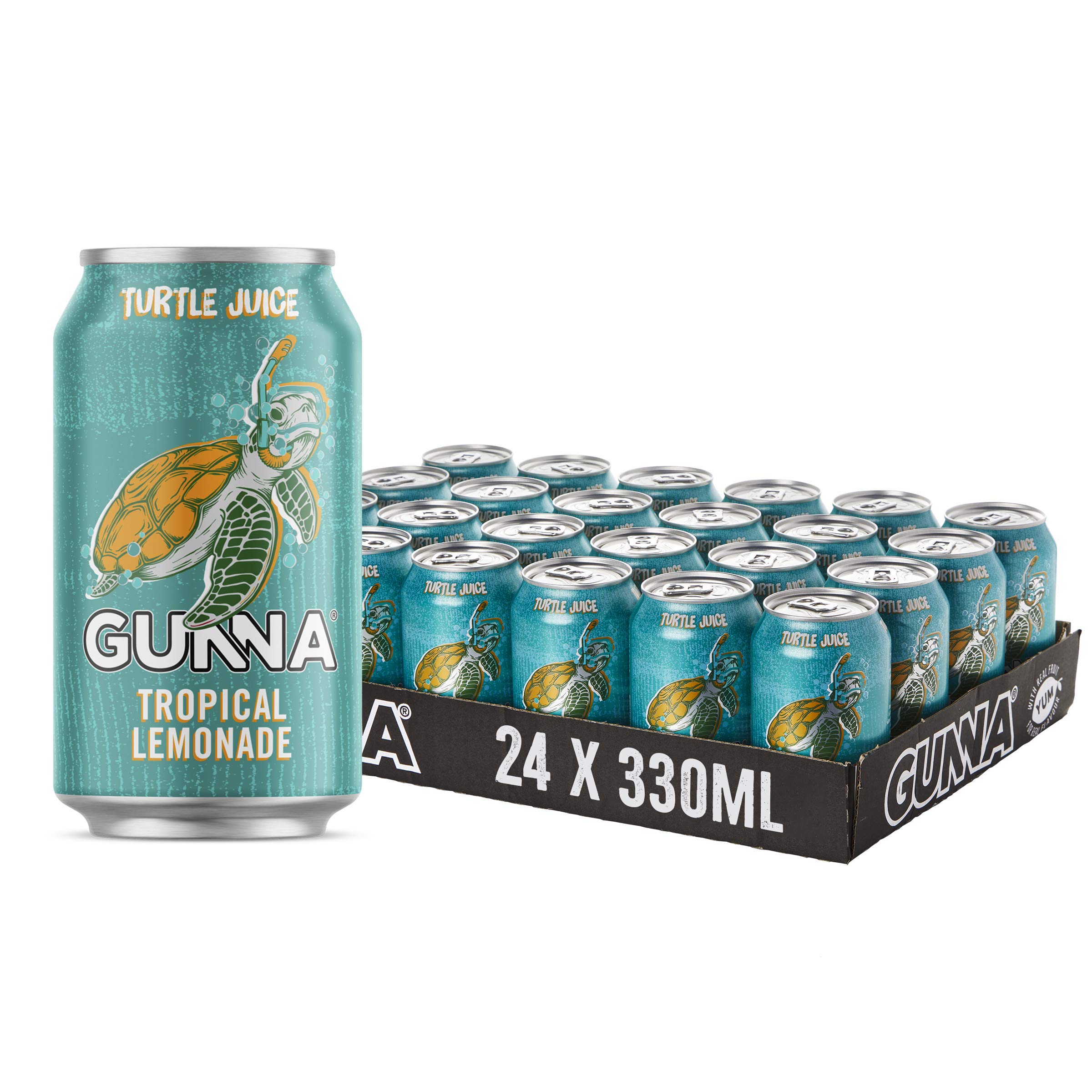 Gunna Fizzy Drinks, 24 Cans, Tropical Mango Lemonade, Natural Sparkling