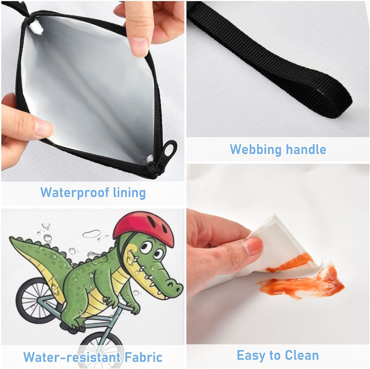 Cute Cartoon Alligators White Washable Sandwich and Snack Bags Reusable, Zipper Food Storage Pouch for School Picnic Work Travel (Set of 3: S/M/L) image 4