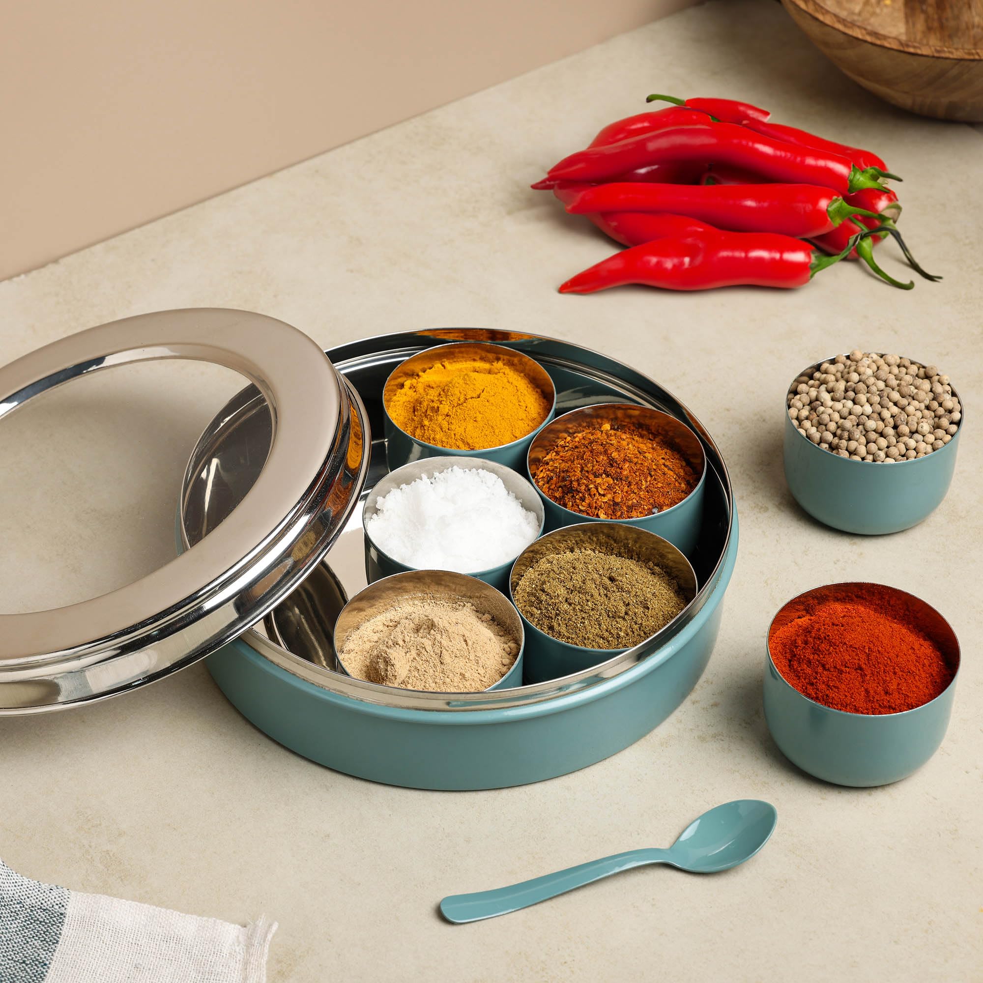 Stainless Steel Spice Box - Dudki Masala Dabba -4