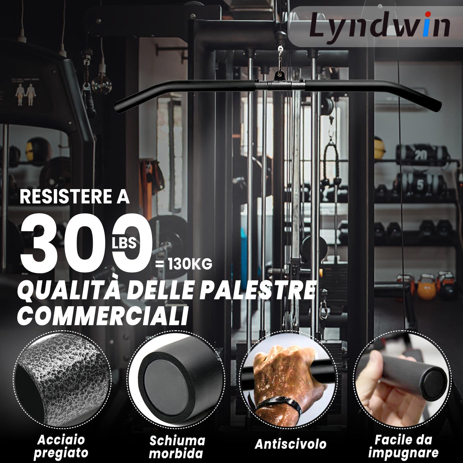 Barra LAT Machine, Sbarra LAT Machine Accessori in Acciaio con Impugnatura Nero in Schiuma Eva, Dorsali Schiena Spalle Bicipiti Tricipiti Asta LAT Machine Attrezzi Palestra in Casa