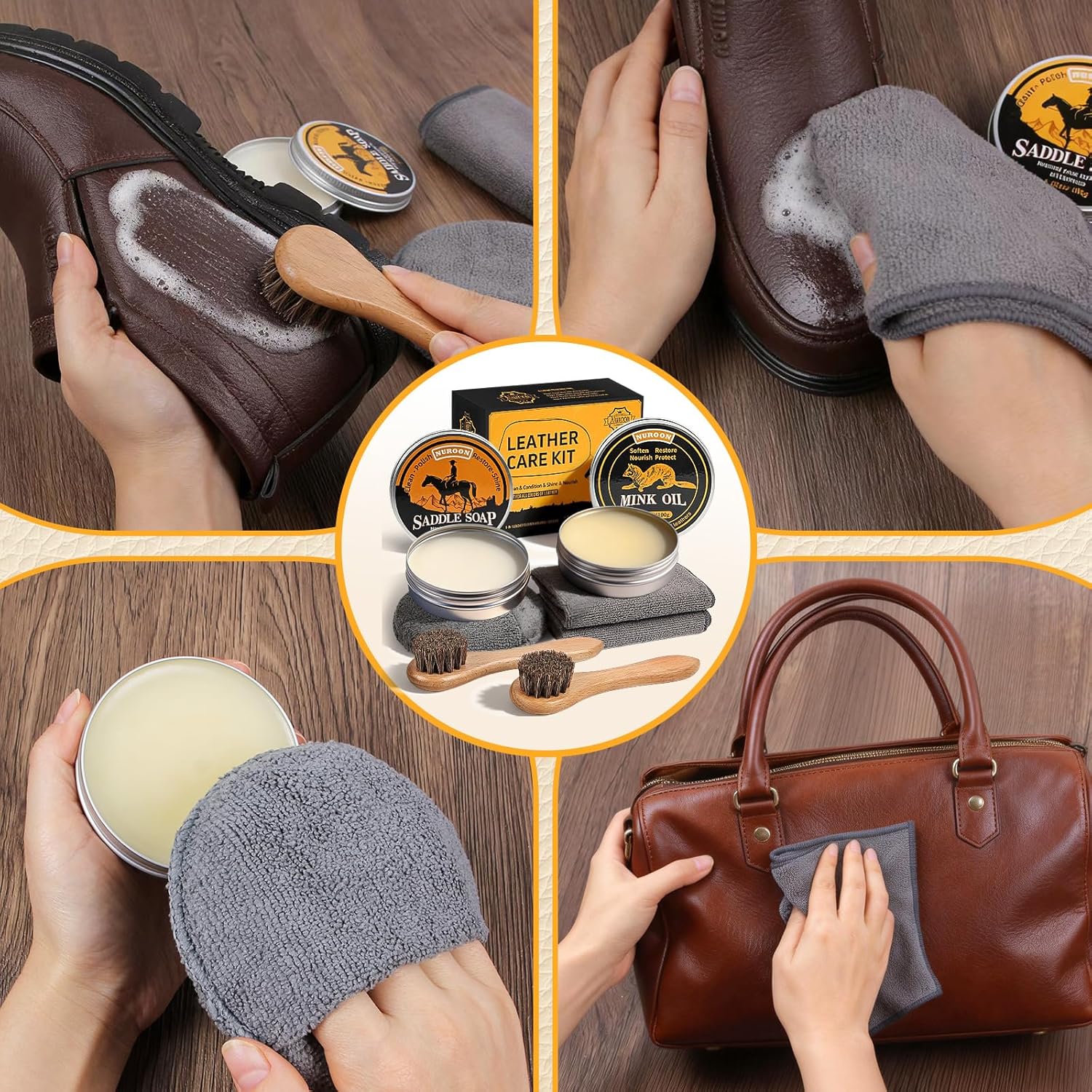 7 Pcs Leather Cleaner Boots Shoes Care Kit-3.52oz Saddle Soap for Leather Cleaning,... - Image 5