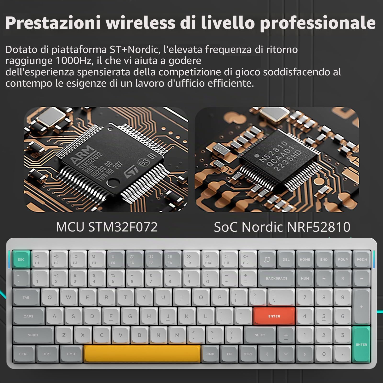 nuphy Air96 V2 Tastiera Meccanica QMK/VIA, 96% Tastiera wireless a basso profilo, Bluetooth 5.1, 2.4GHz e connessione cablata, compatibile con sistemi Windows e Mac - Ionic White Red