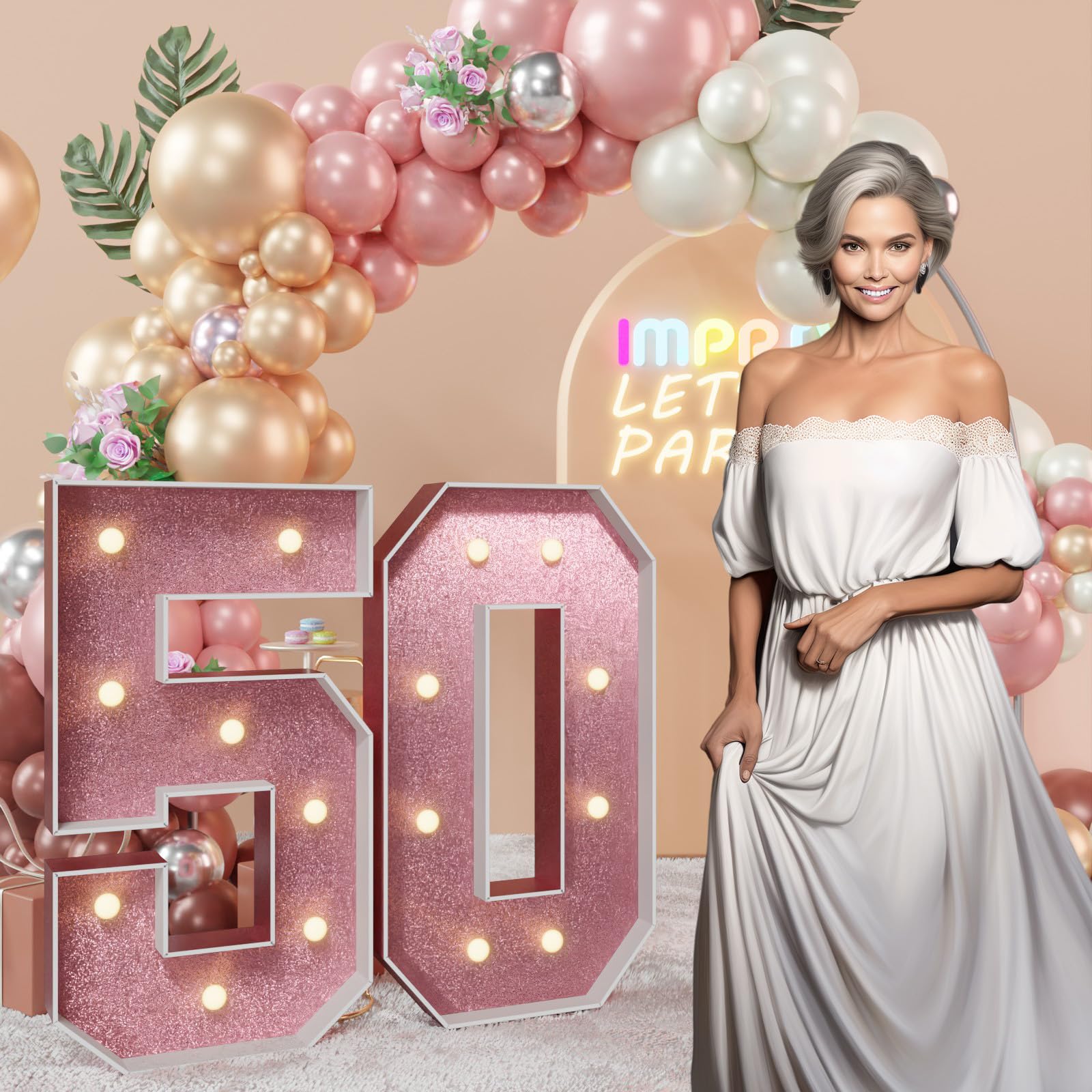 imprsv 3FT Rose-Gold 50th-Birthday Decorations Numbers: 50th Birthday Party Anniversary Decorations Large Light Up Numbers 50 for Men Women Him Her