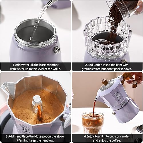 Miniatura 8 de Bincoo Estufa para máquina de café expreso, 2 tazas4.1 fl oz, pequeña estufa italiana, olla moka para camping, portátil, ideal para el hogar y