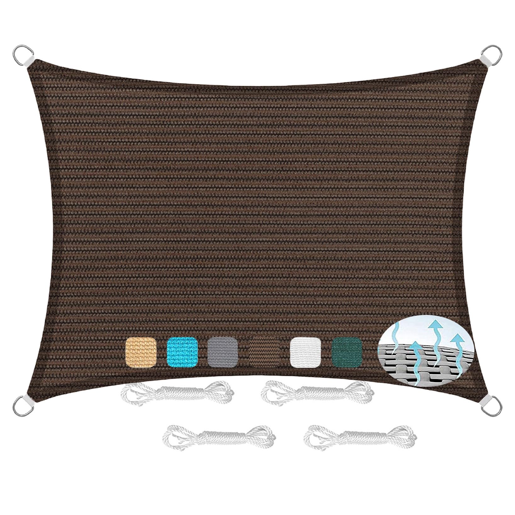 Toile ombrage respirante anti-UV 95% marron coupe-vent pour patio extérieur