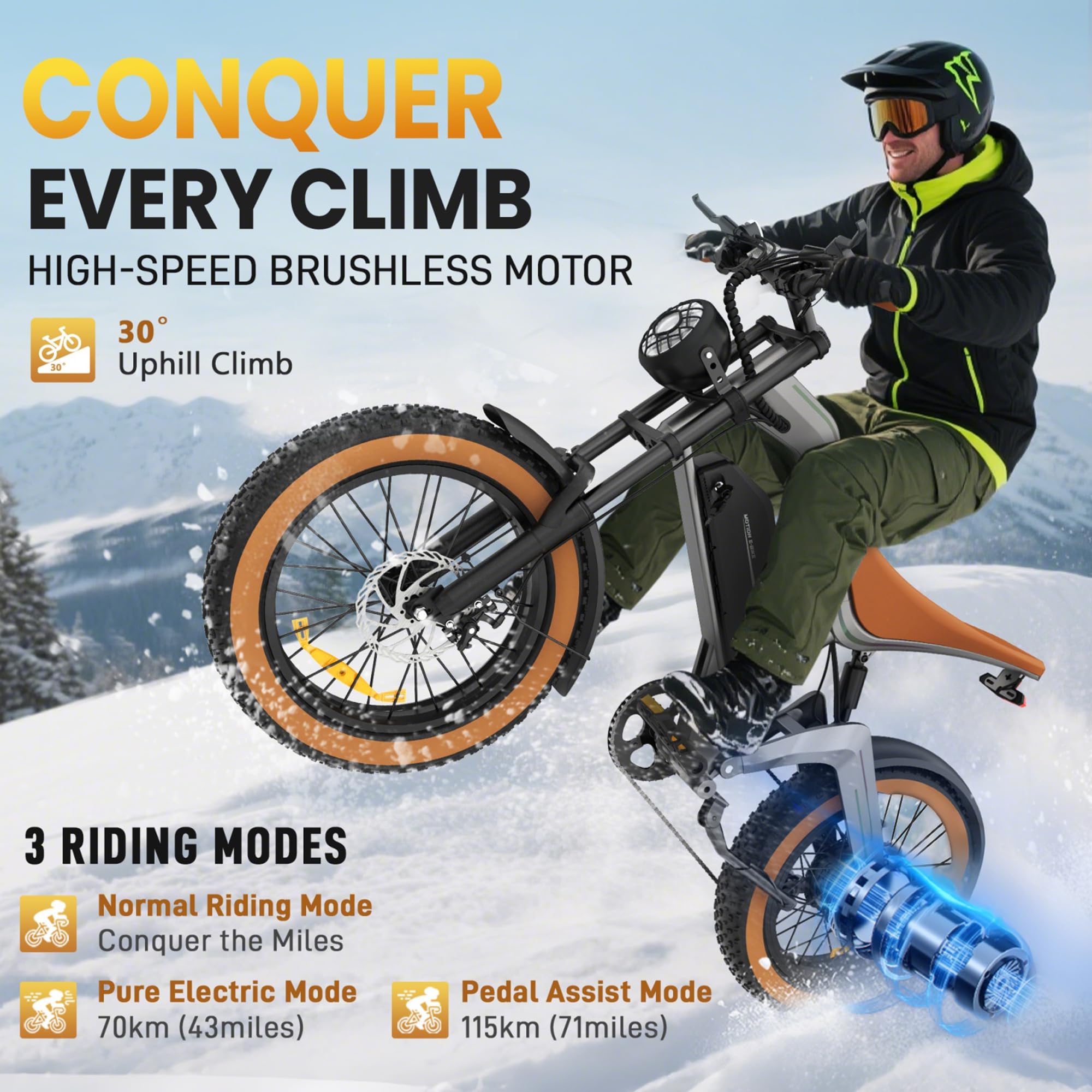 E Bike Herren, 20 * 4.0" All-Terrain Fat Reifen Elektrofahrrad mit 250W 74NM Motor 48V 18.2Ah Akku, mit APP, 25km/h bis zu 100km, 7-Gang Getriebe Scheibenbremse, M20