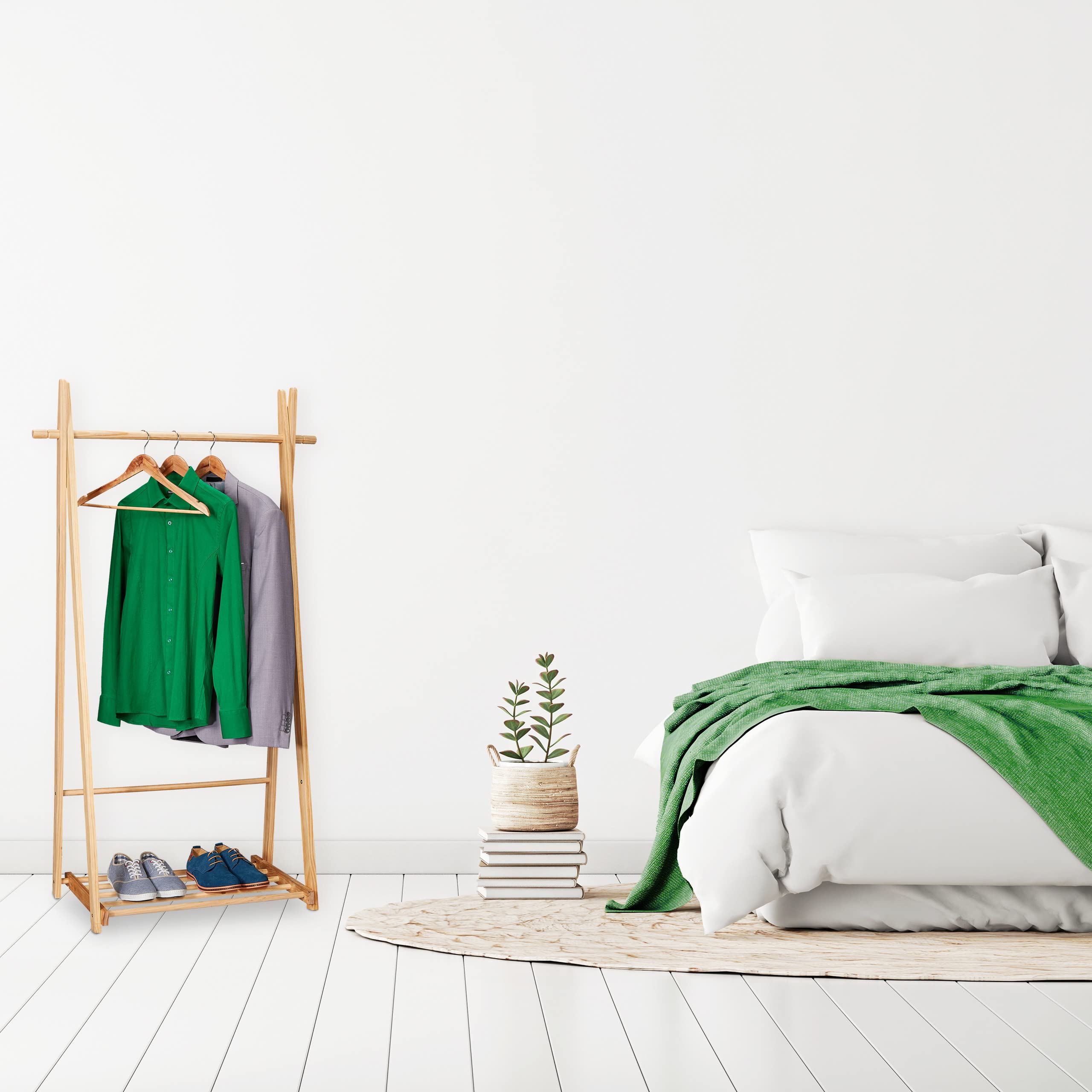 Relaxdays Burro de Ropa con Zapatero, Colgador de Ropa, Autónomo, Guardarropa, 153x87,5x45 cm Aprox., Madera, Natural