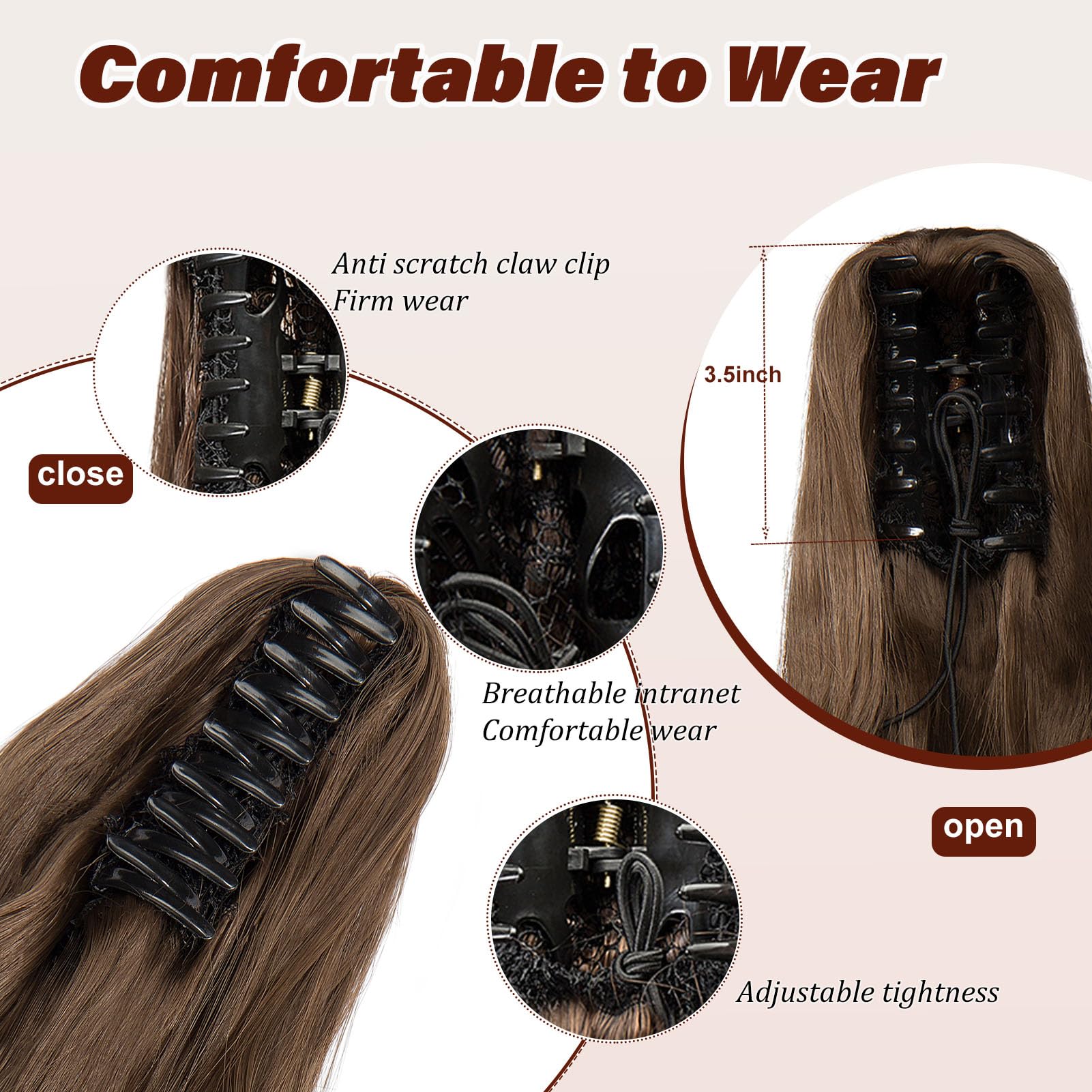 Dcbaboo Ponytail Extension Curly 18inch Claw Clip in Ponytail Hair Extensions Long Wavy Synthetic Pony tails Natural Wave One Piece Hairpiece Fake Ponytail for Women Chestnut Brown - Image 2
