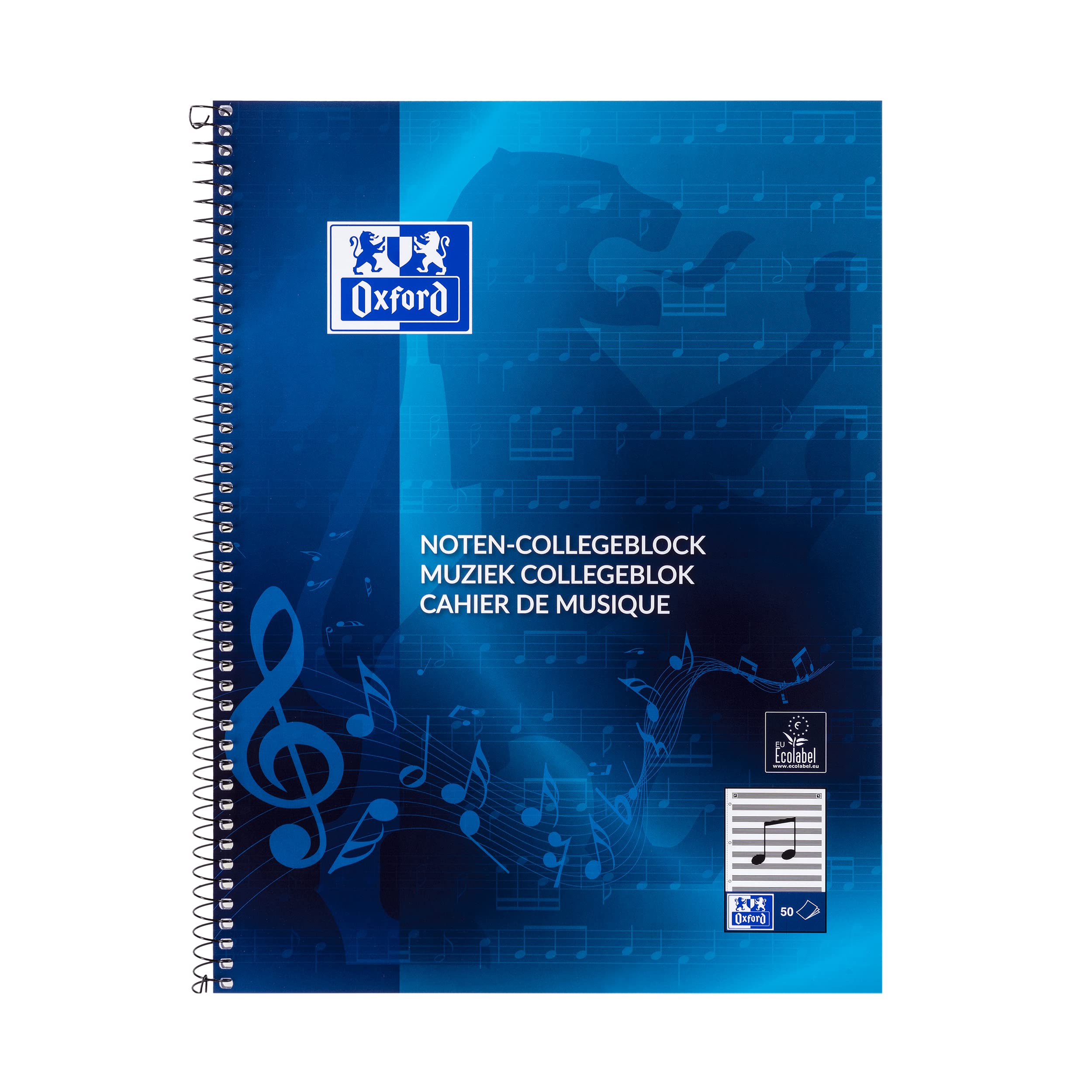 Oxford 100050345 Lot de 10 cahiers de musique 50 feuilles 90 g/m² Bleu Format A4+