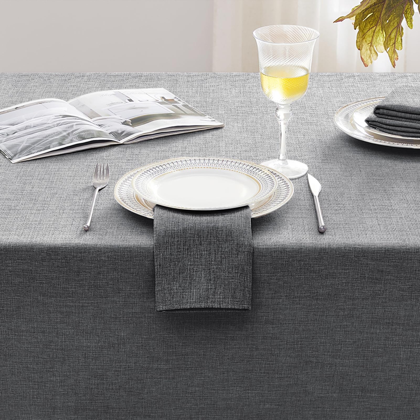 Softalker tovaglia da esterno antimacchia 100x100 cm in finto lino tovaglie Quadrata per 1-2 posti tovaglia autunnale decorativa per natalizia feste, compleanno, cucina sala da pranzo, 1 pezzo, grigio