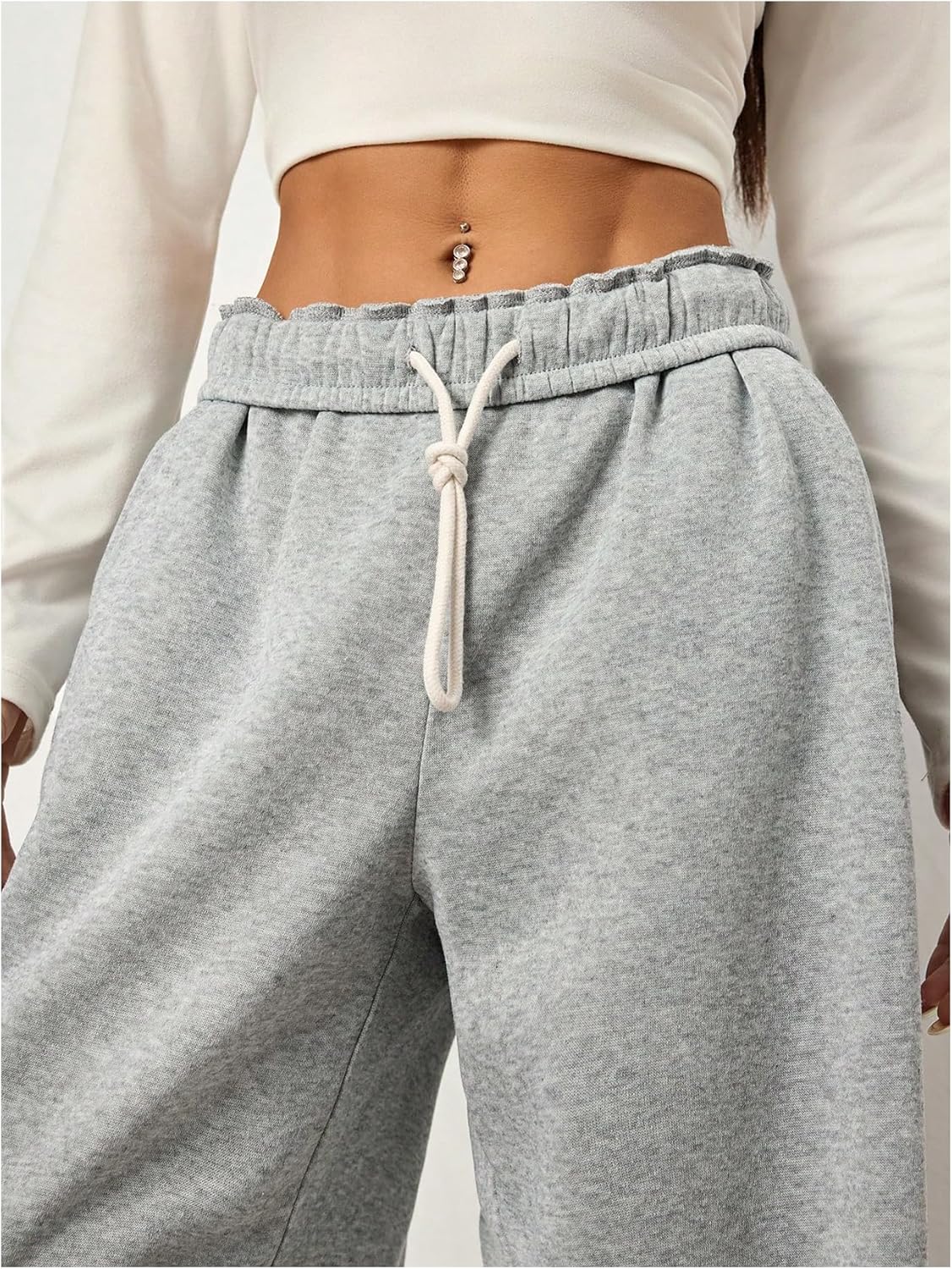 RoseSeek Women's Foldover Drawstring High Waisted Sweatpants Wide Leg Split Baggy Workout Trousers Pants - Image 3