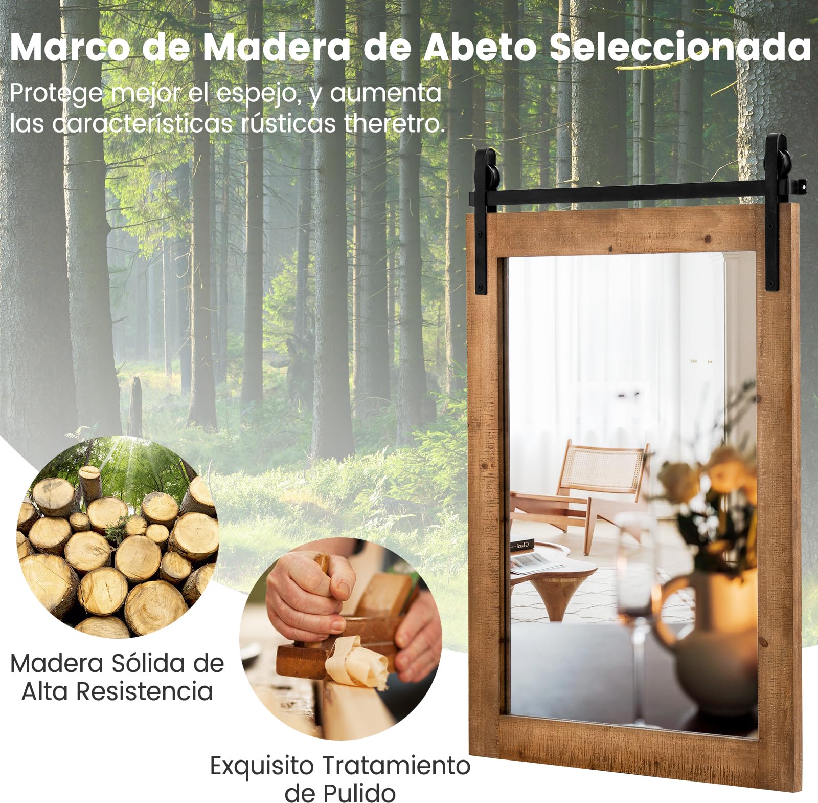RELAX4LIFE Espejo Decorativo de Pared de 76x55cm, Espejo Pared con Marco de Madera de Abeto y Soporte de Metal para Salón, Dormitorio, Baño, Recibidor y Entrada (Natural)