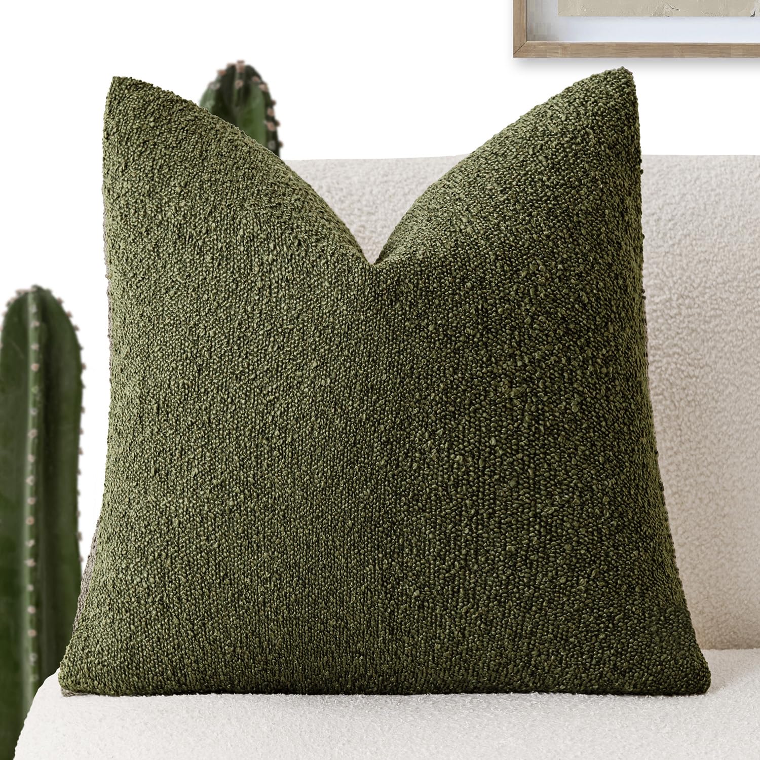 Foindtower Textured Boucle Throw Pillow Cover 18x18 Inch Moss Green 1PC TBS1822