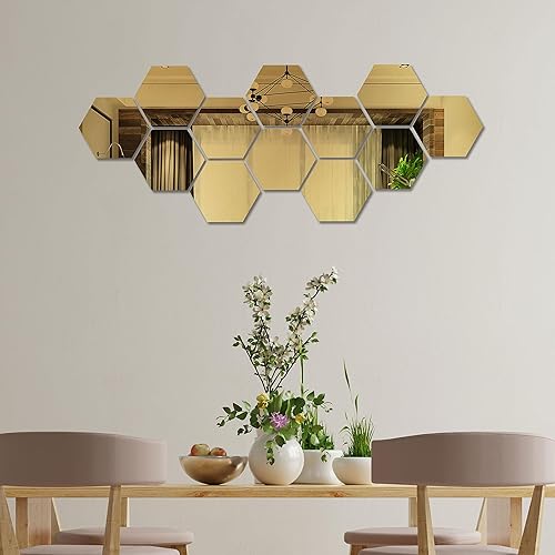 Miniatura 6 de Calcomanías de pared de espejo acrílico, diseño geométrico de llave griega, espejo de plástico acrílico, decoración de arte de pared, 5 unidades,