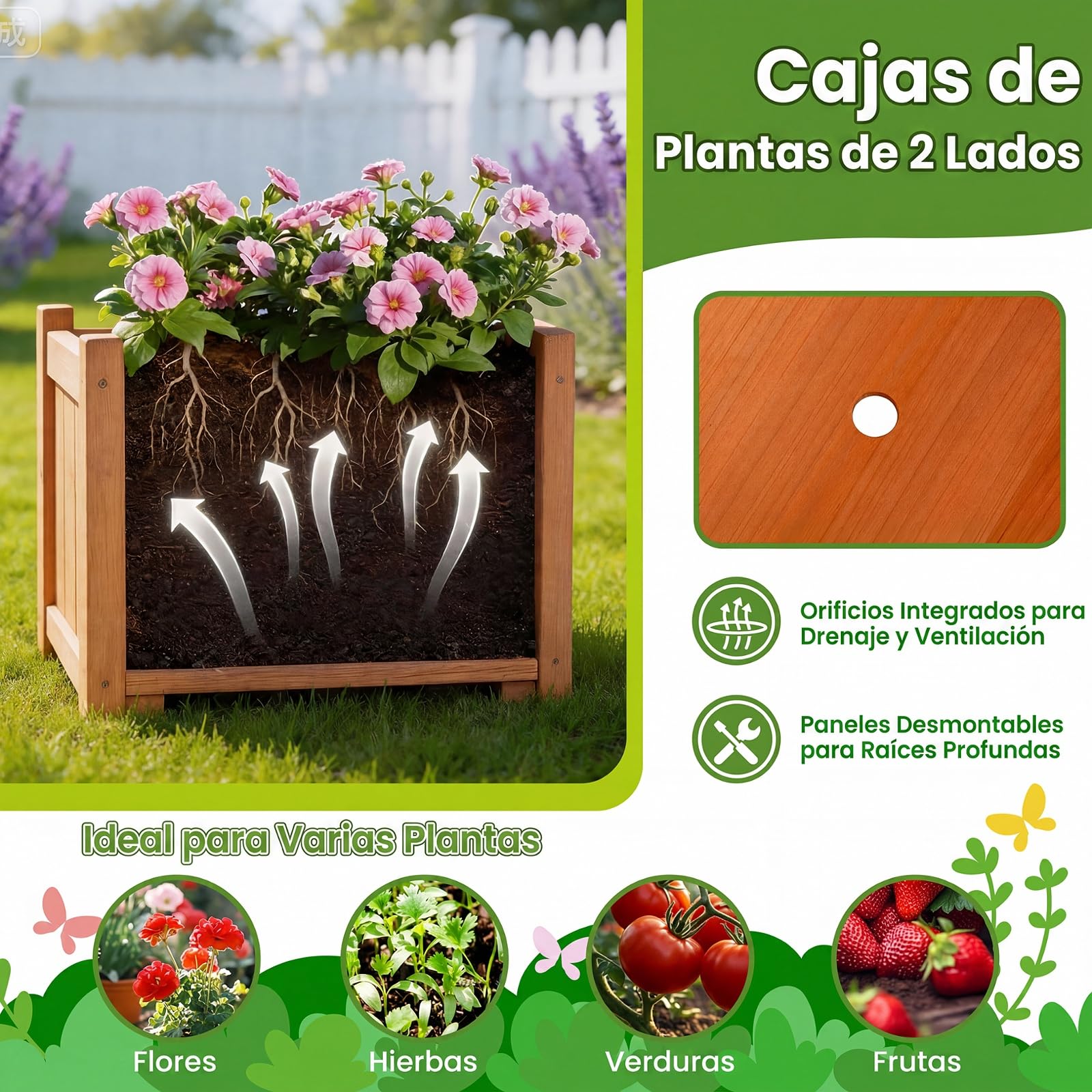 COSTWAY 210 cm Jardinera con Celosia, Pérgola de Jardín con Puerta y 2 Jardineras, Arco Jardin Exterior de Madera con Orificios de Drenaje, Enrejado para Plantas Trepadoras, Rosas y Enredaderas
