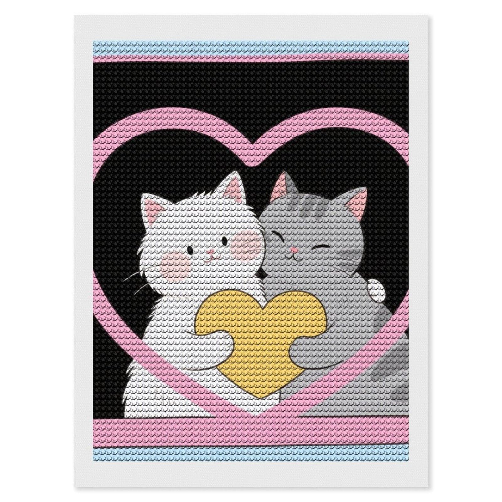 DWVTSLH Couple Heart Cats Diamond Painting Kits for Adults, Personalized Diamond Photo Art Full Drill, DIY 5D Diamond Art Painting Kits for Beginners, Home Wall Decor 12"x16"