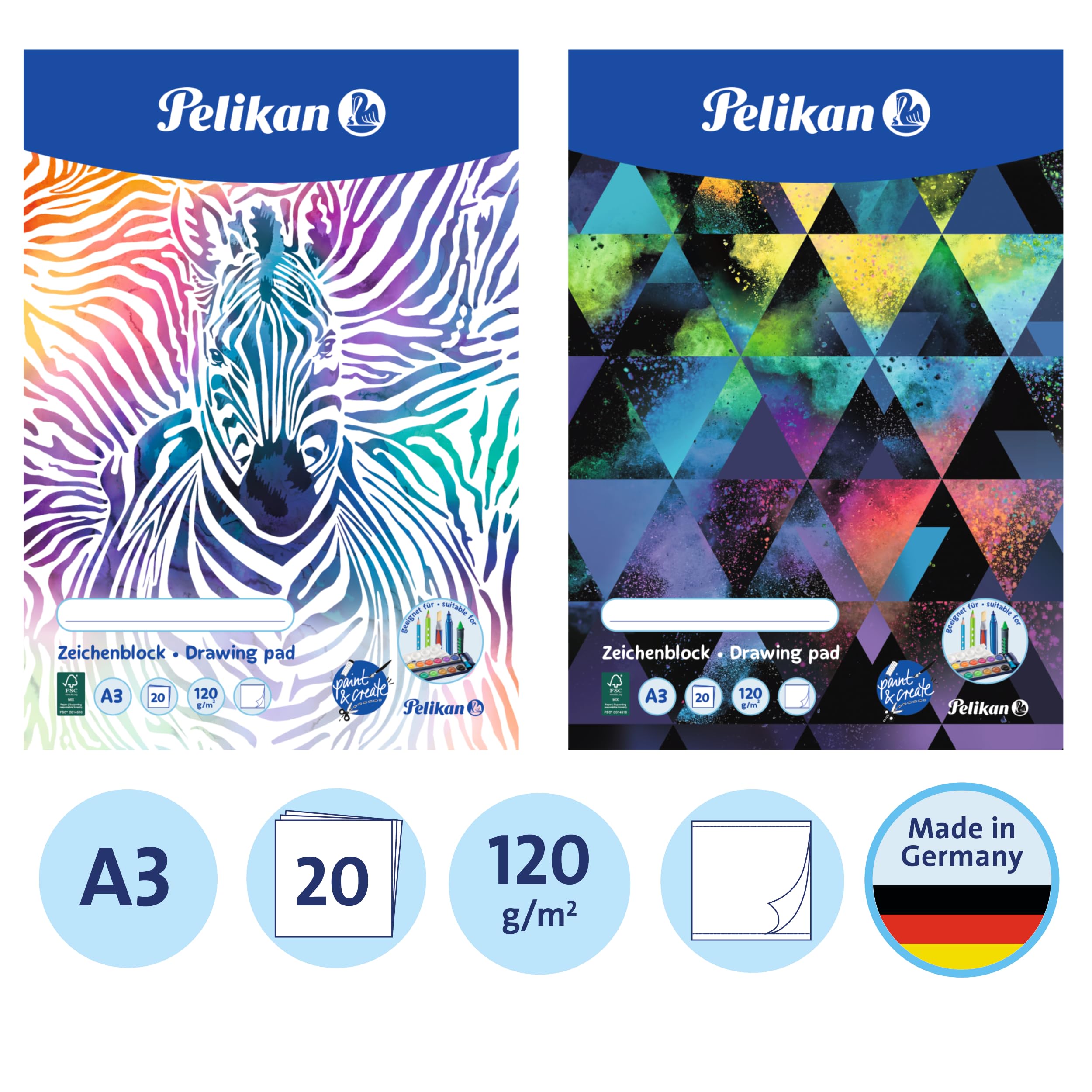 Pelikan 236799 Blok Rysunkowy, Wielokolorowy, A3, 20 Arkuszy