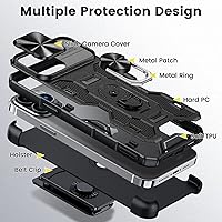 Vista 7 de Caka Funda para iPhone 13 Pro Max, iPhone 12 Pro Max con soporte y clip para cinturón, funda para cámara con soporte de anillo giratorio de 360°