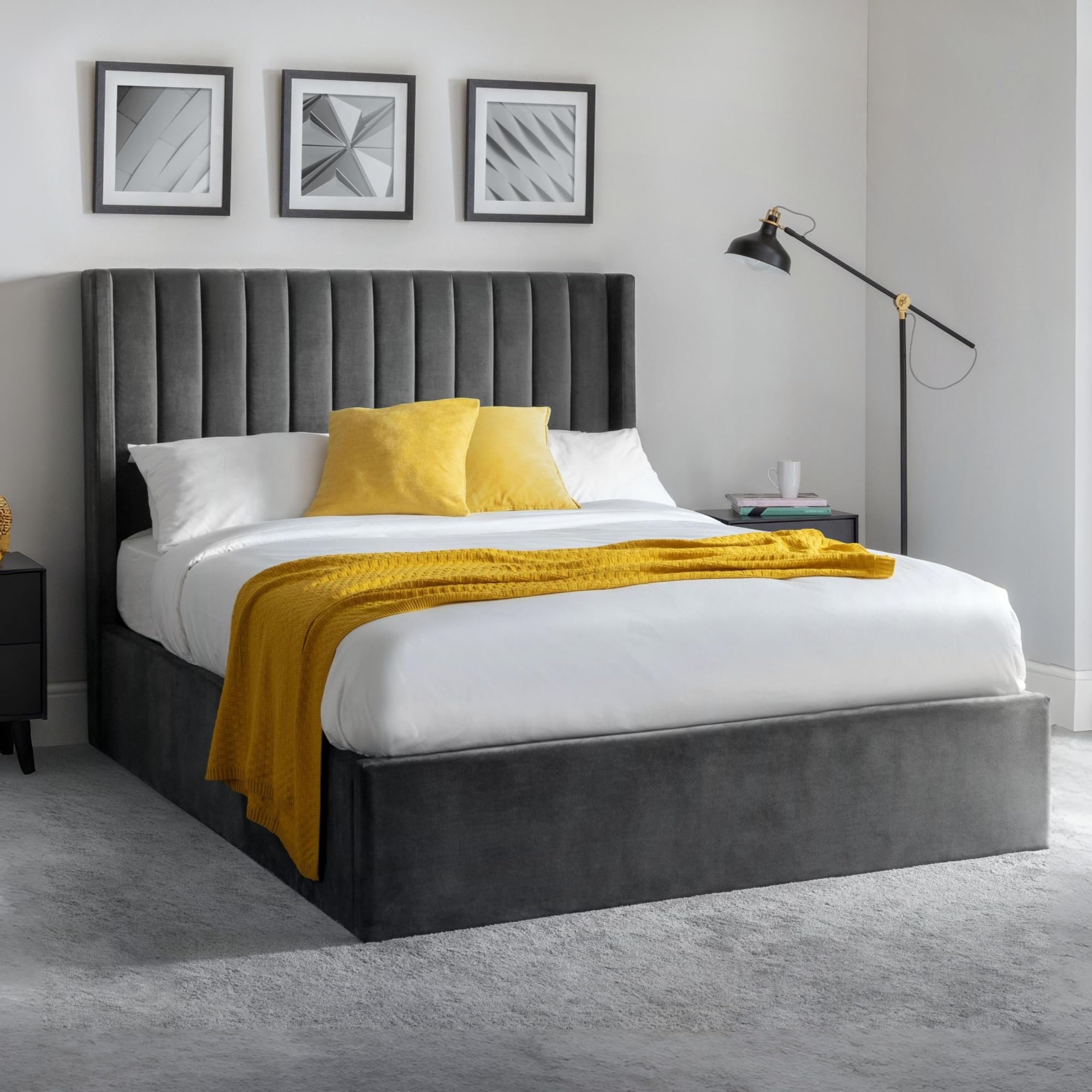 Julian Bowen Langham Scalloped Headboard Storage Double Bed - Grey - Grey