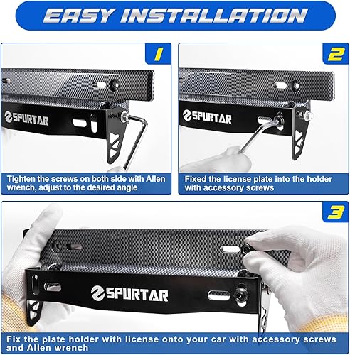Miniatura 7 de Spurtar Marcos de matrícula, soporte ajustable para placa de matrícula delantera de automóvil, incluye tornillos y tuercas (negro)