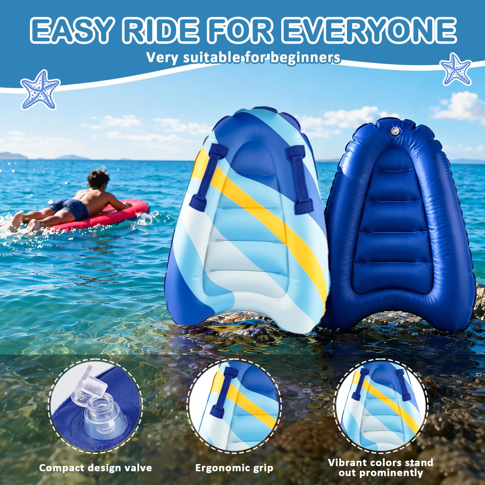 Aufblasbares Bodyboard Tragbares Bodyboard Kinder mit Griffen,Faltbar Schwimmenboard