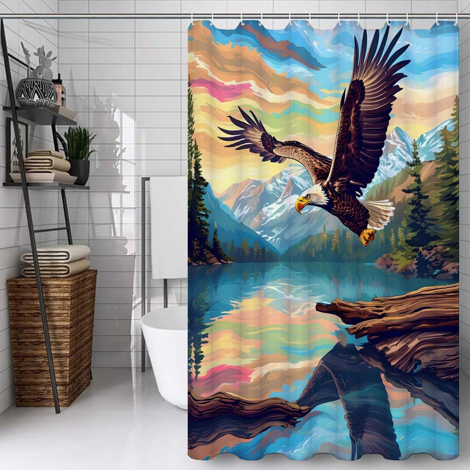 Rideau de douche anti éclaboussures bleu 150x210 cm en tissu lavable