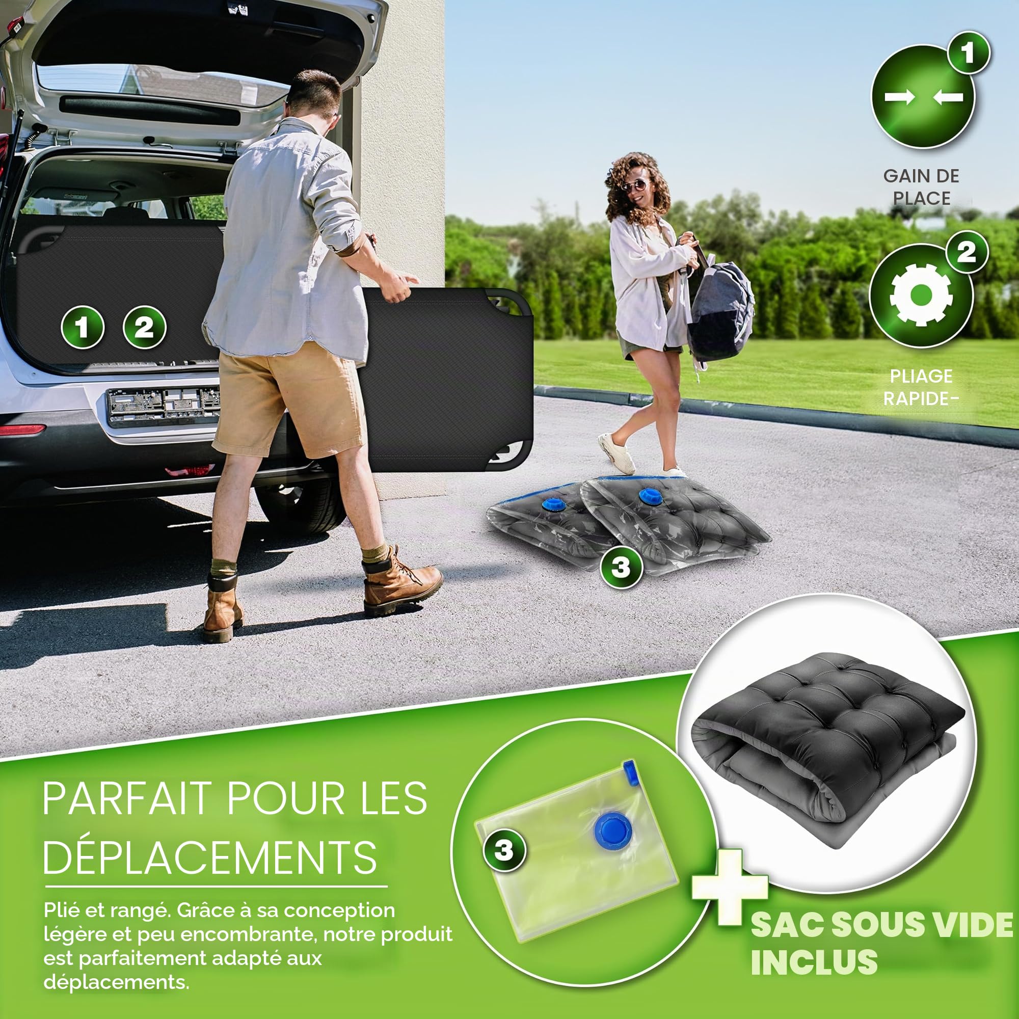 tillvex® Lit de camping pliable avec sac de transport et coussin de nuque - Charge maximale : 280 kg - Chaise longue de camping avec rembourrage - Pour l'extérieur et l'intérieur - Lit d'invité