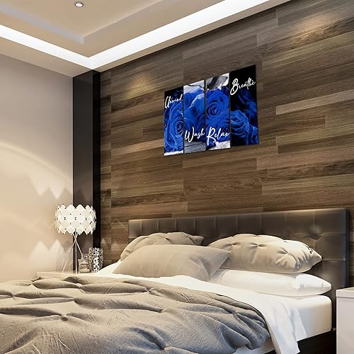 Miniatura 7 de Yookeer Juego de 4 rosas para pared de baño, decoración rústica romántica floral de granja moderna para sala de estar, hogar, 10 x 4 pulgadas (azul)