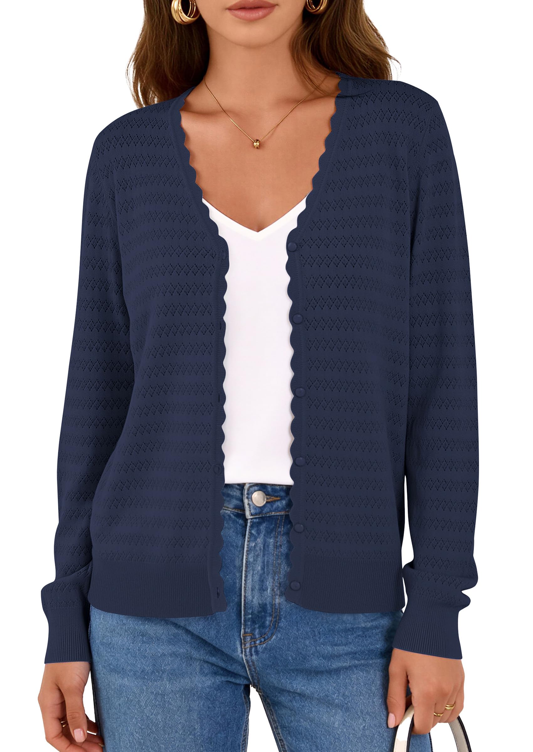 PRETTYGARDEN Lightweight Cardigans for Women Trendy Cozy Fall Fashion Long Sleeve Button V Neck Soft Knit Spring Sweater