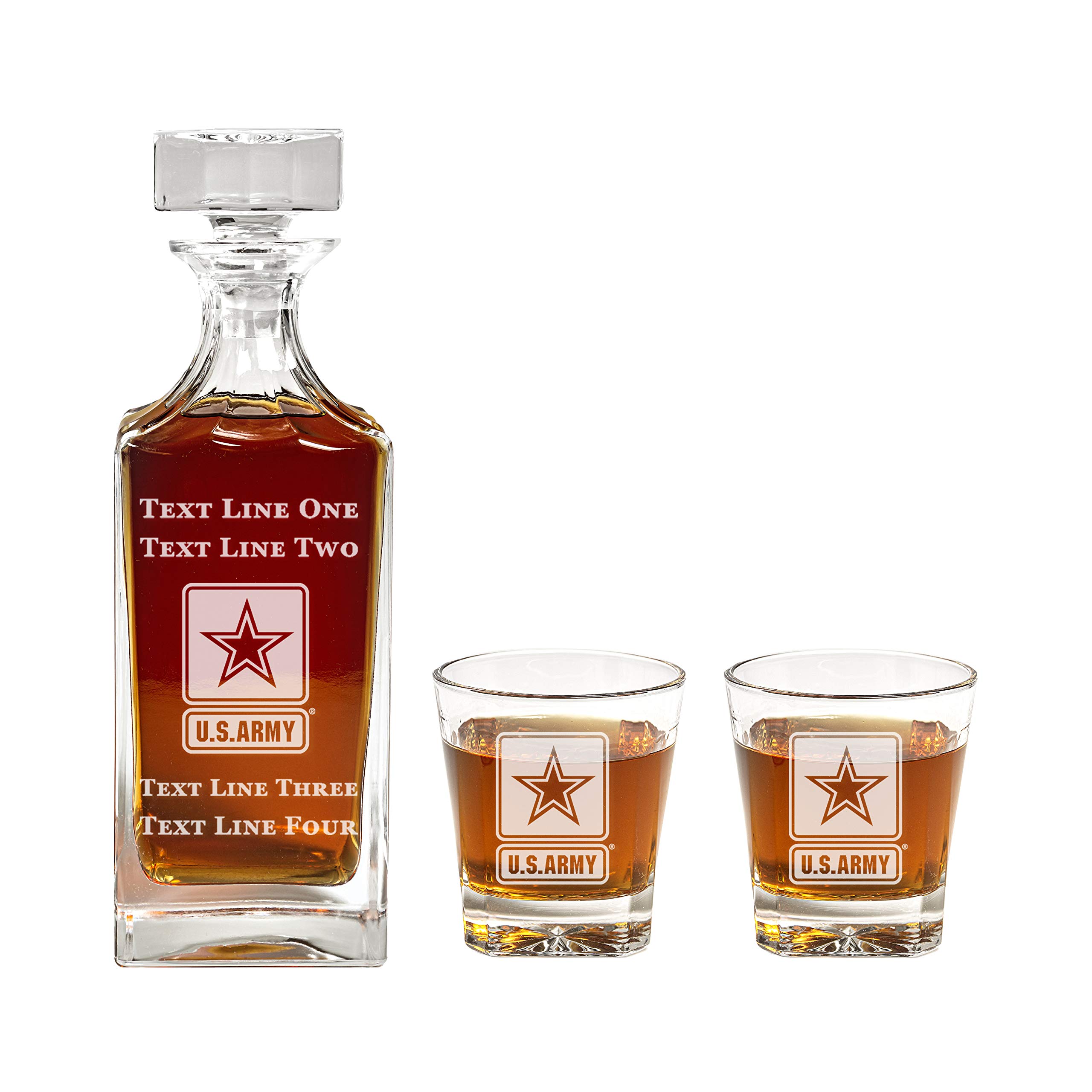 Army Decanter Set - 900ml Engraved Decanter w/Army Logo - Retirement Gift, Gift for Promotion, Unique Gift - Military Present - Army Gifts for Men and Women