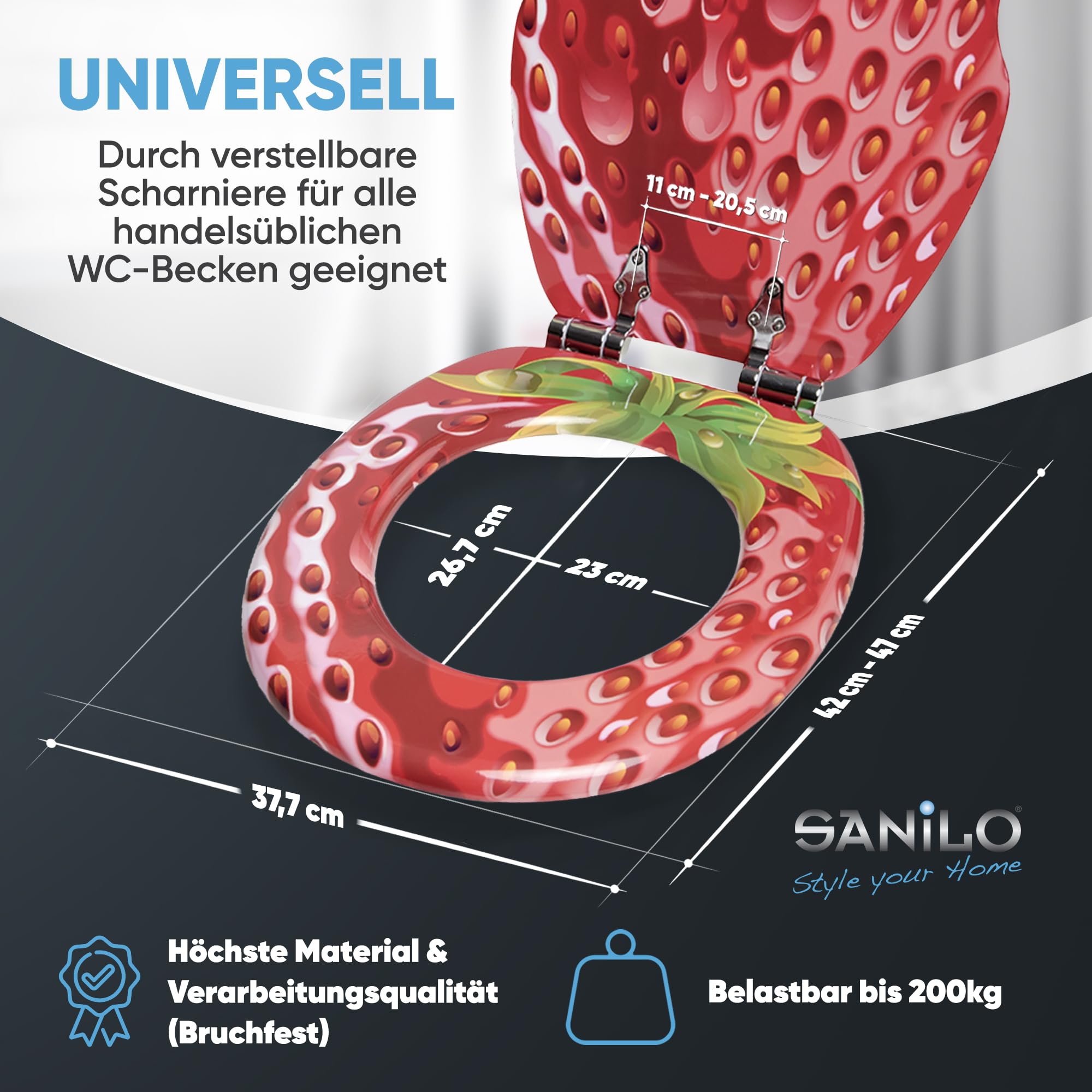 WC Sitz mit Absenkautomatik, viele schöne WC Sitze zur Auswahl, hochwertige und stabile Qualität aus Holz (Strawberry)