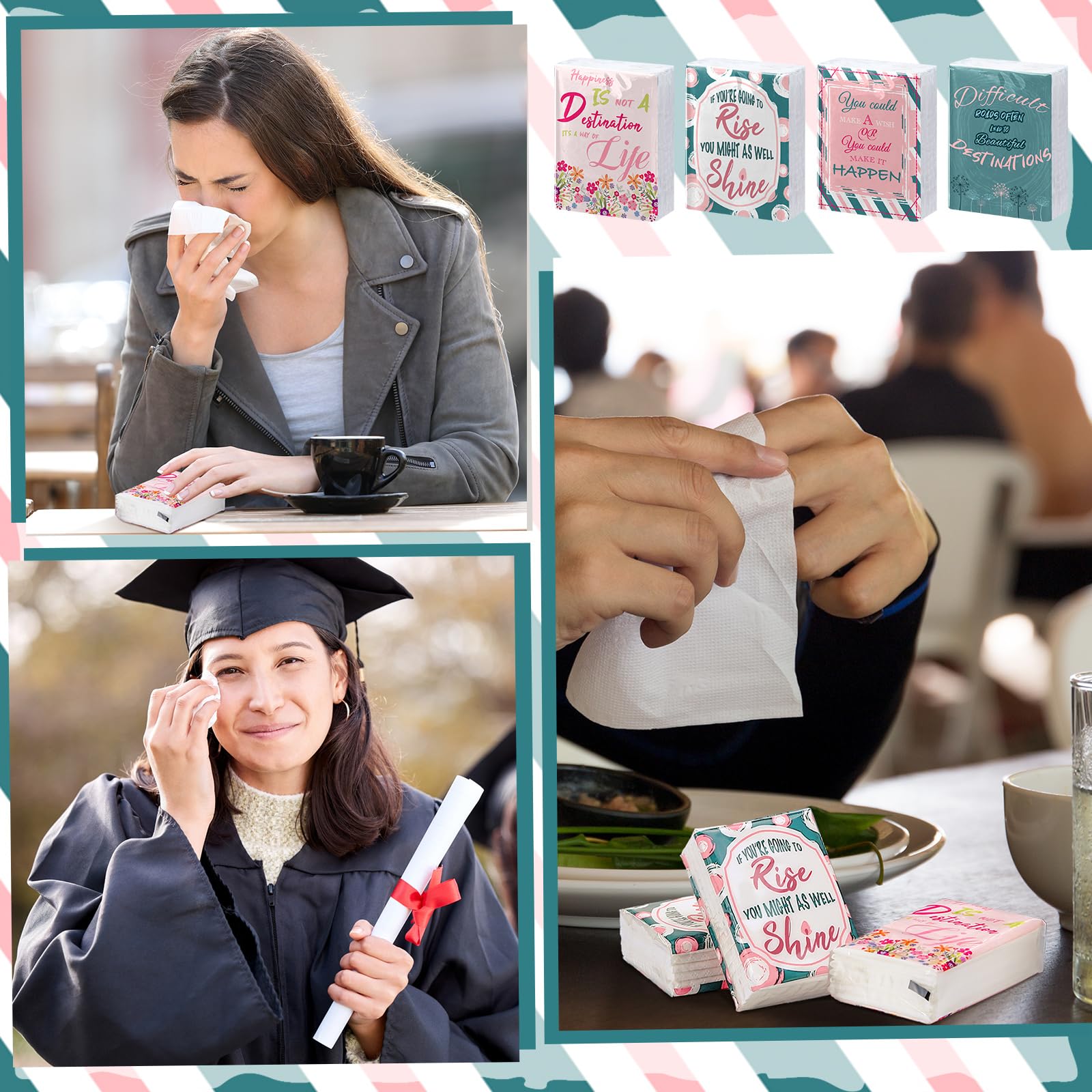 Outus Confezione da 200 fazzoletti di carta per il viso, formato da viaggio, 3 veli, per famiglia, vacanze, scuola, ufficio, auto, feste di nozze (floreale)