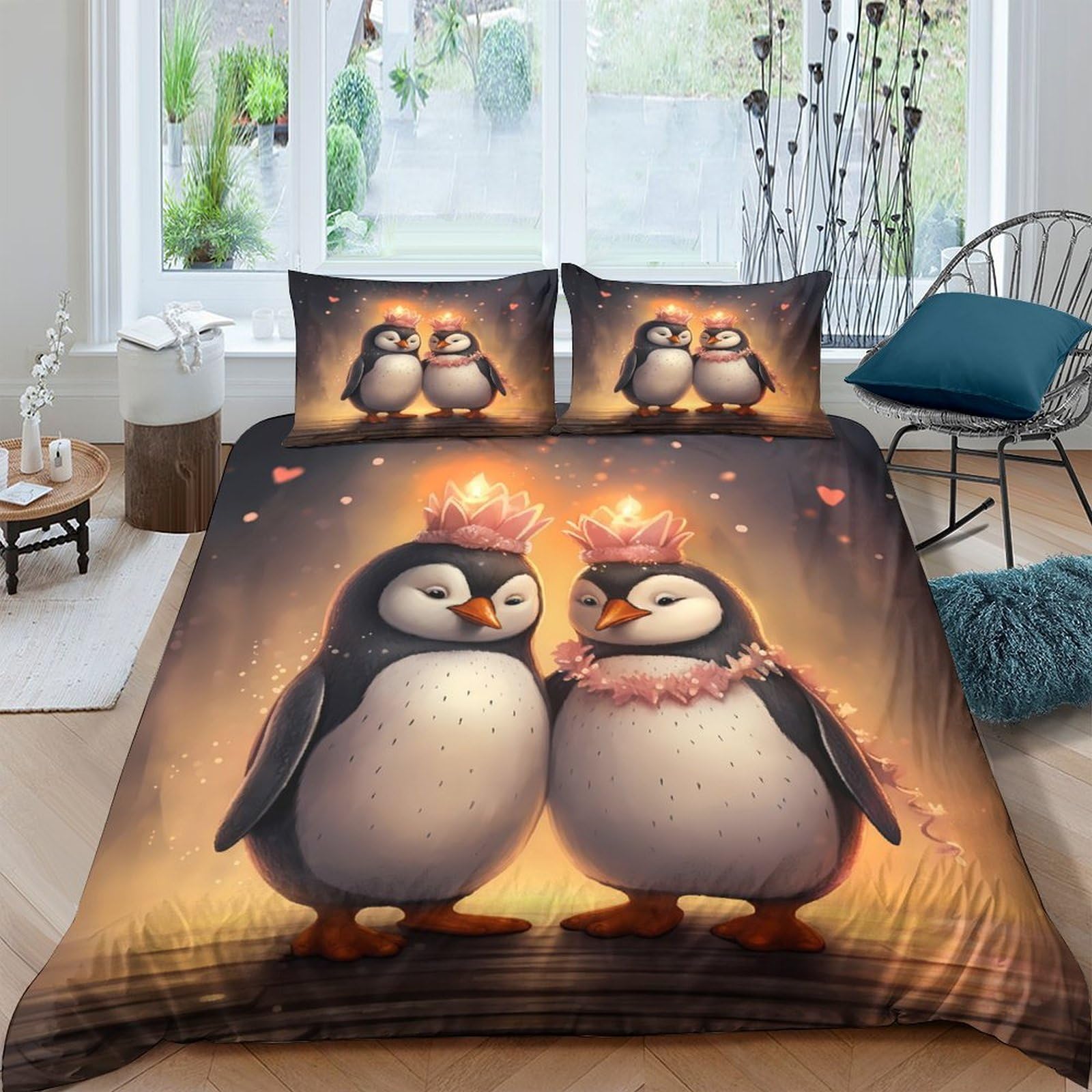 Ctjqhvkz Style-2 3D Printed Cute Penguin Fitted Sheet Microfiber Soft Cartoon Winter Love Mattress Cover For Bedroom Guest Dorm Bed Decor Single（135X200cm）