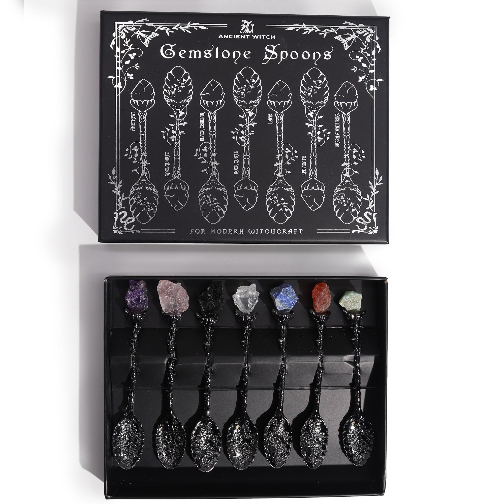 Cuillères de sorcière ancienne en cristal pour outils de rituel et autel