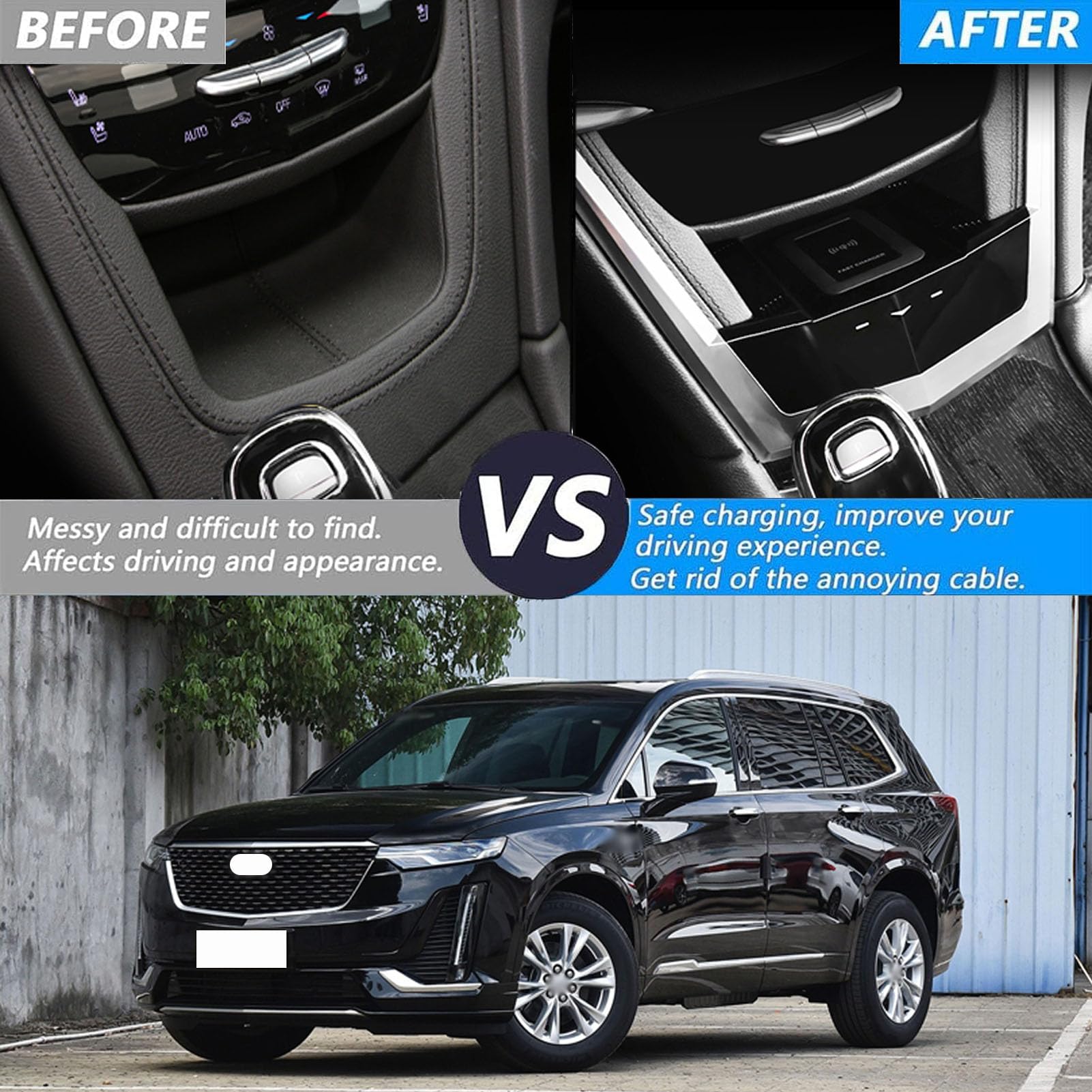 Cenna Caricabatteria da Auto Wireless per Cadillac Xt5 (2016-2023) Xt6 (2019-2023) Accessorio per Tutti I Modelli con Ricarica Rapida Wireless da 15 W, Regalo per La Famiglia