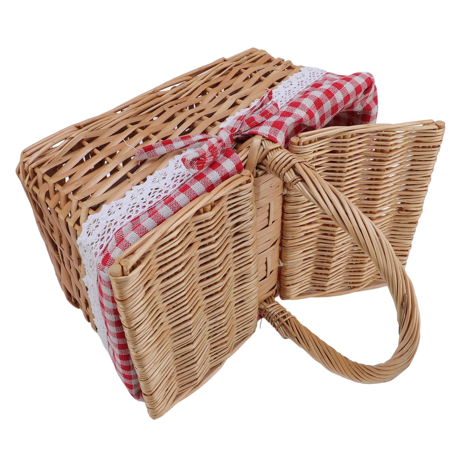 Cesta de Mimbre para Picnic, ratán Premium con Tapa, multifunción para jardín, Cosecha, Flores, Frutas y Verduras (Plaid Rouge)