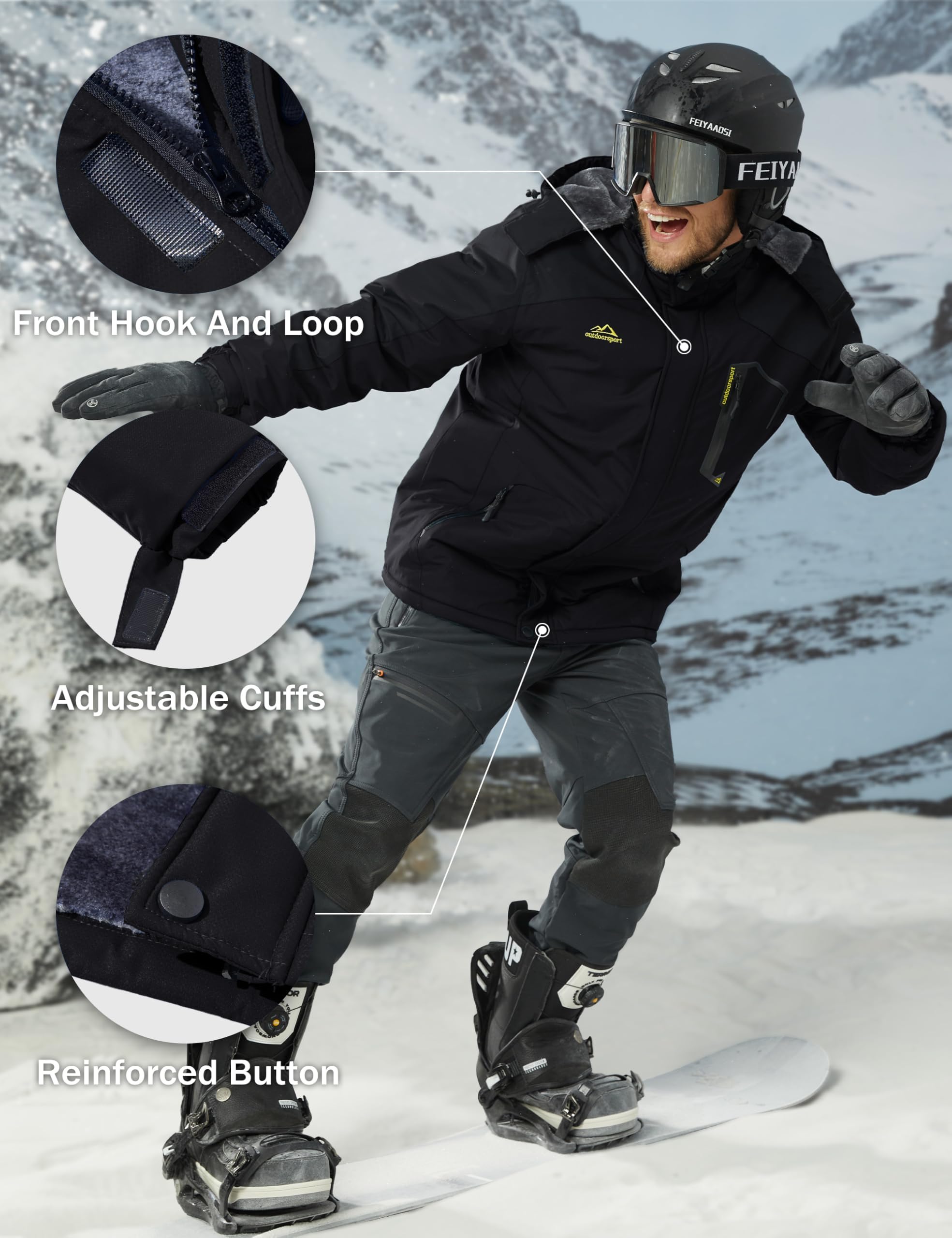 MAGCOMSEN Cappotto invernale da uomo con cappuccio impermeabile Giacche sci montagna antivento lavoro